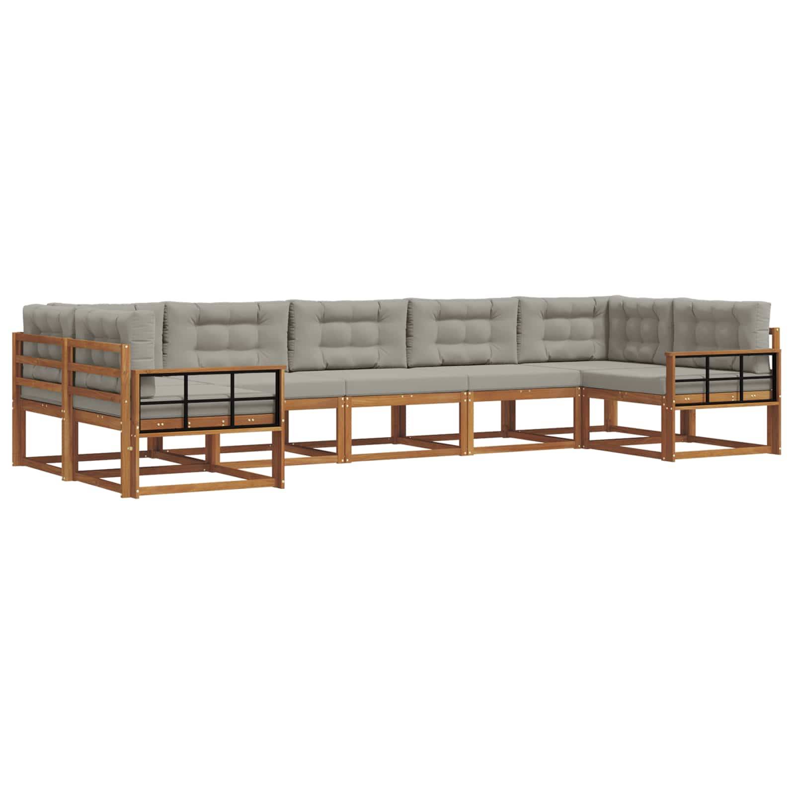 vidaXL Outdoor-Sofagarnitur mit Kissen 7 pcs Natürlich und Hellgrau