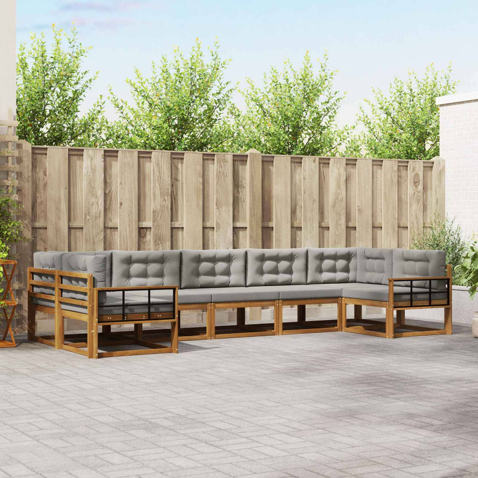 vidaXL Outdoor-Sofagarnitur mit Kissen 7 pcs Natürlich und Hellgrau