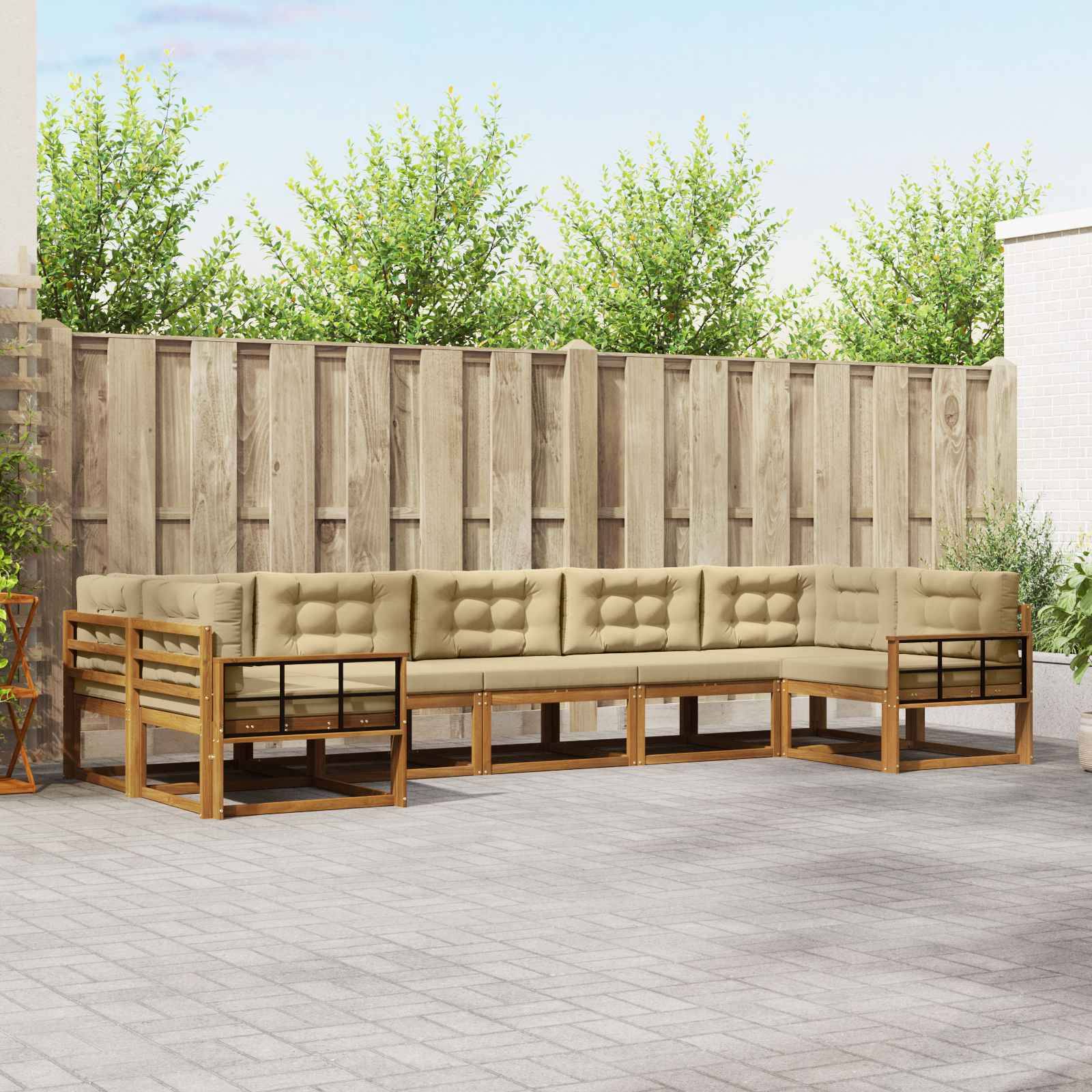 vidaXL Outdoor-Sofagarnitur mit Kissen 7 pcs Natur und Beige
