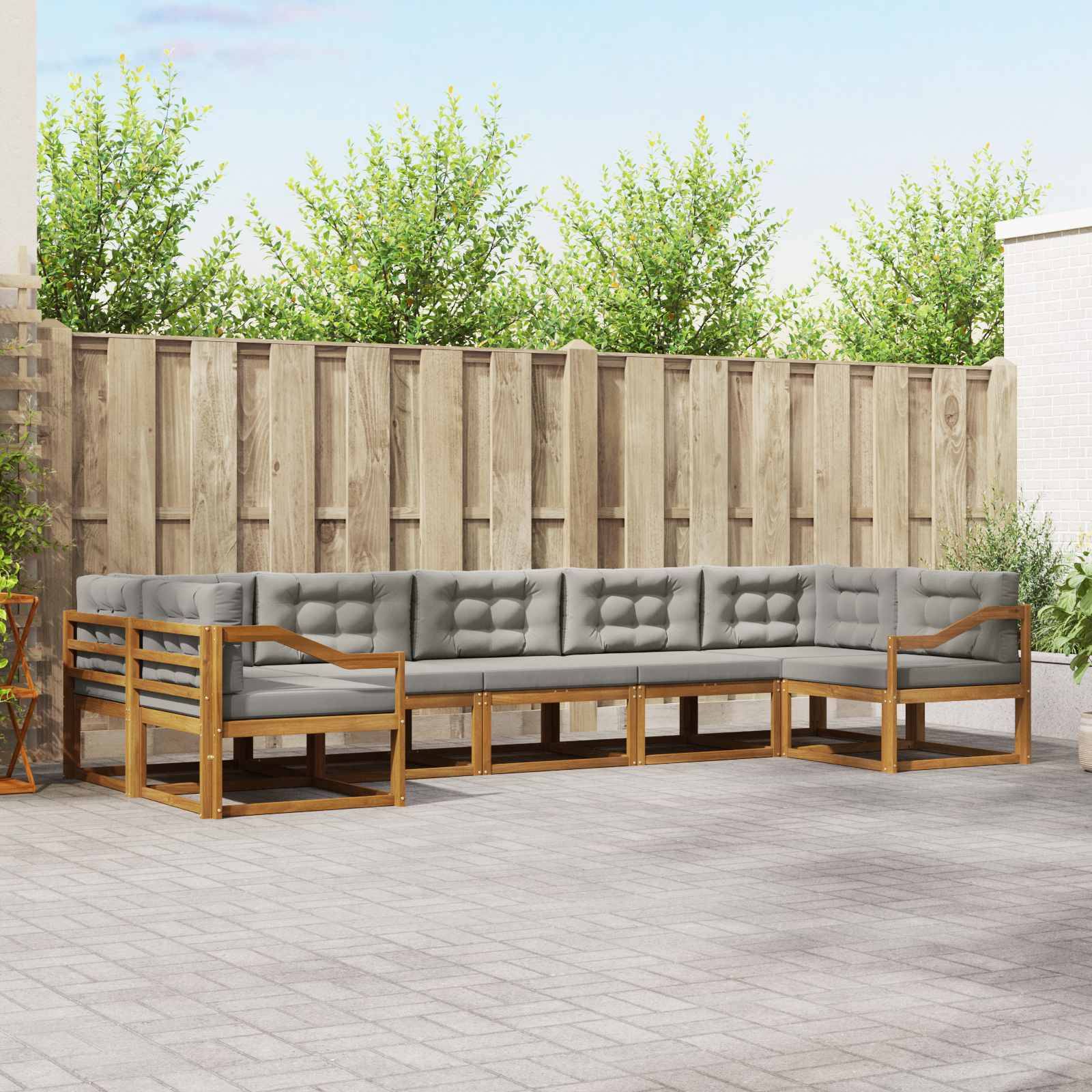 vidaXL Outdoor-Sofagarnitur mit Kissen 7 pcs Natürlich und Hellgrau
