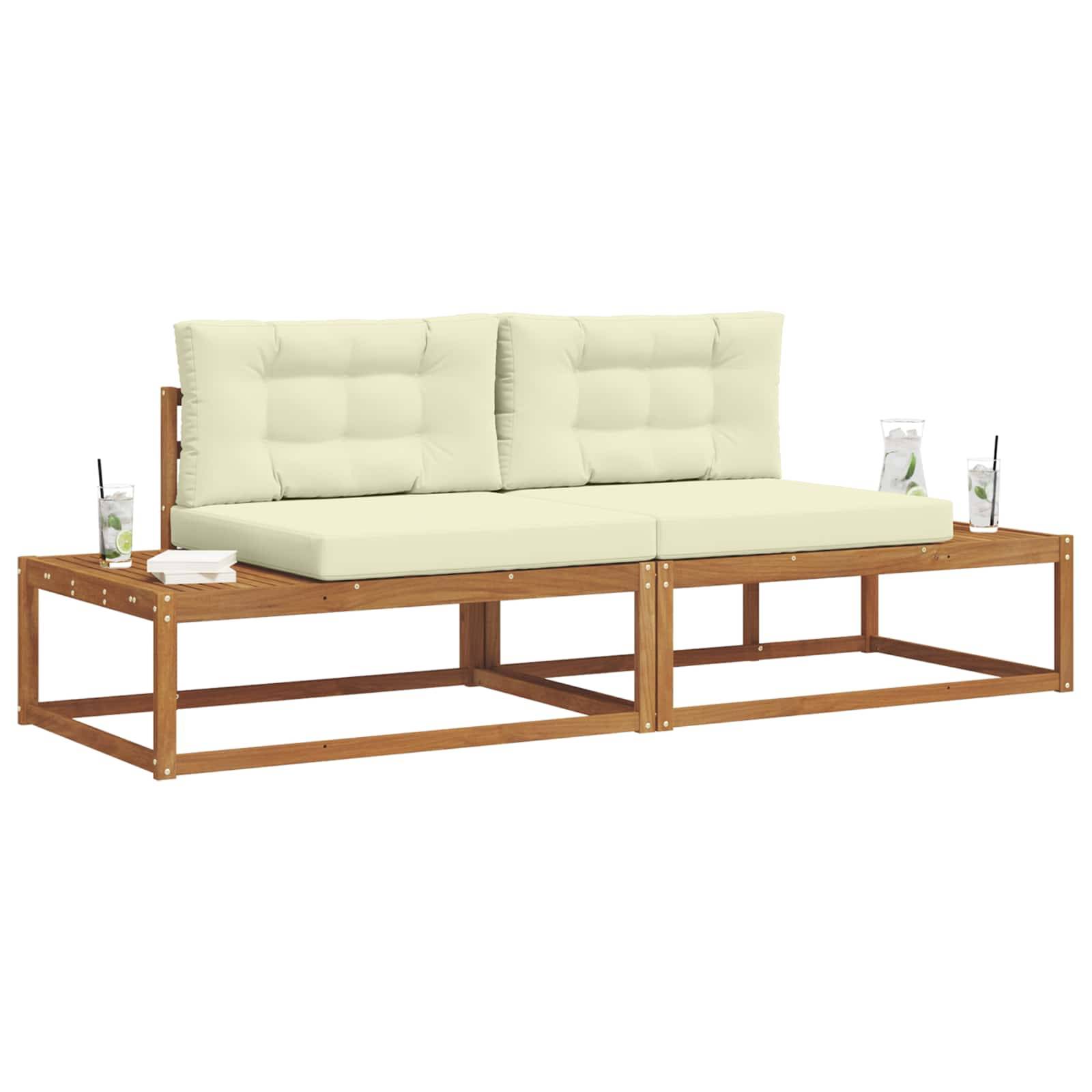 vidaXL Outdoor-Sofagarnitur mit Kissen 2 Stück Natur und Creme
