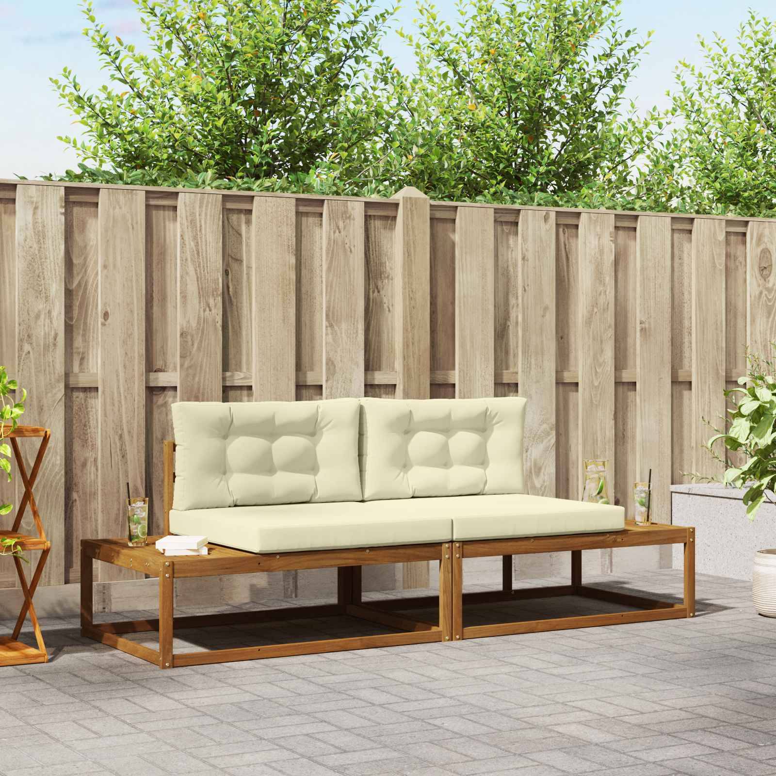 vidaXL Outdoor-Sofagarnitur mit Kissen 2 Stück Natur und Creme