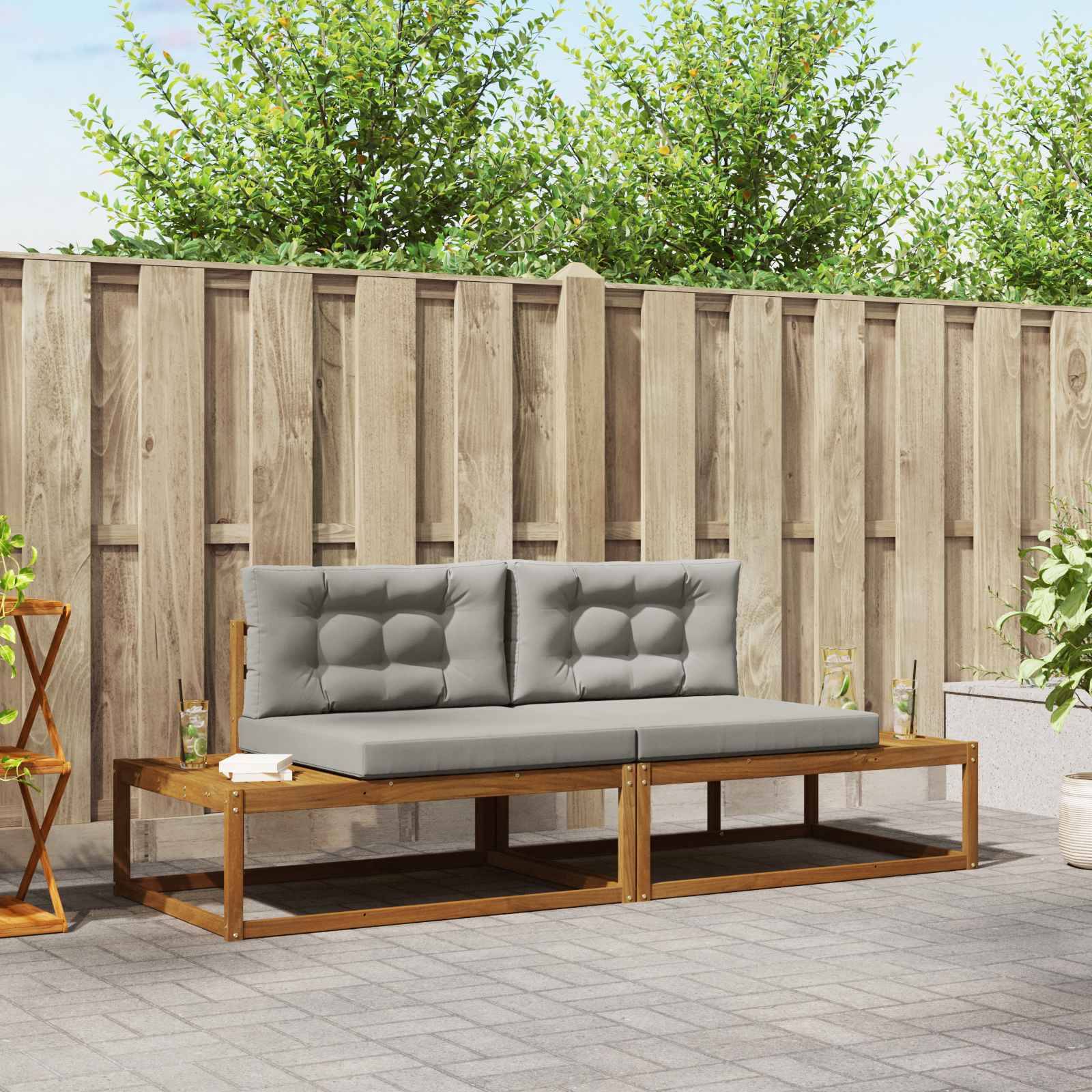 vidaXL Outdoor-Sofagarnitur mit Kissen 2 Stück Natürlich und Hellgrau