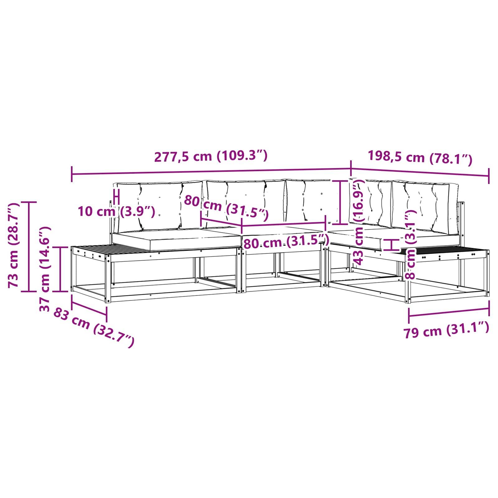 vidaXL Outdoor-Sofagarnitur Weiß 277,5 x 198,5 x 73 cm Polyester