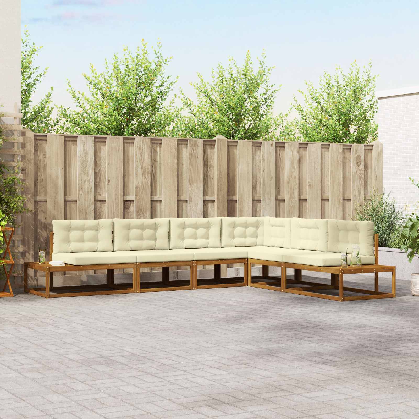 vidaXL Outdoor-Sofagarnitur 6 Stück Natur und Creme