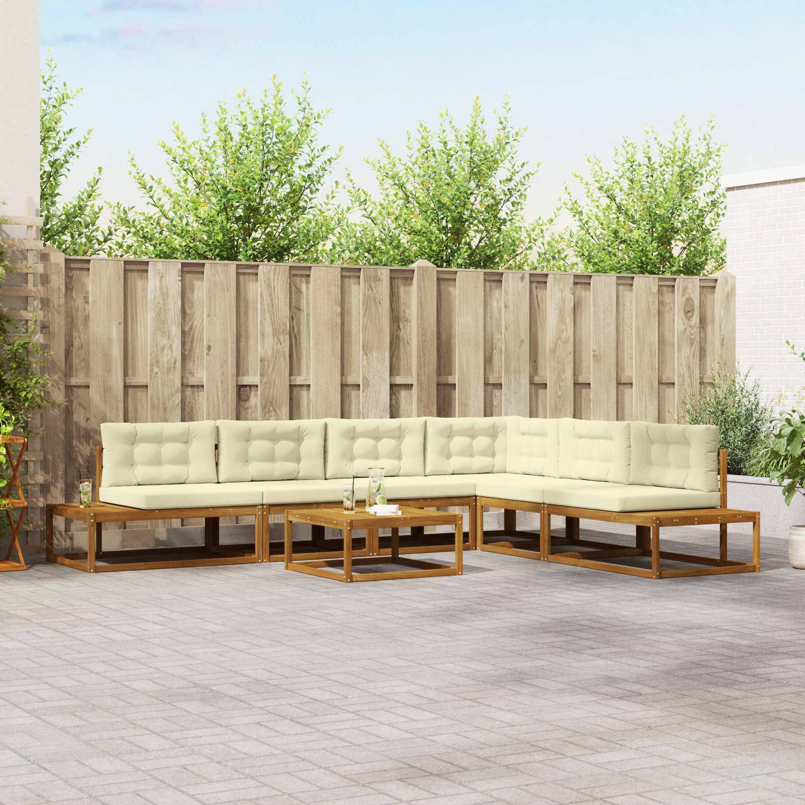 vidaXL Outdoor-Sofagarnitur 7 Stück Natur und Creme