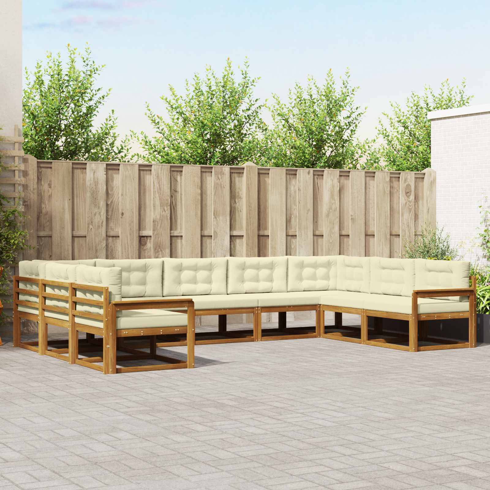 vidaXL Outdoor-Sofagarnitur mit Kissen 9 pcs Natur und Creme