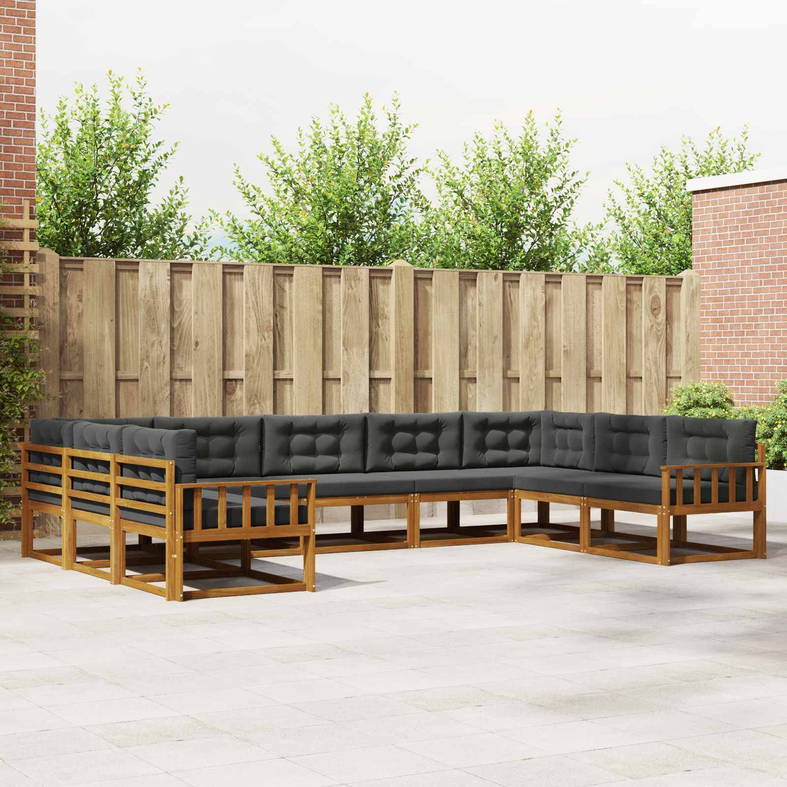 vidaXL Outdoor-Sofagarnitur mit Kissen 9 pcs Natur und Anthrazit