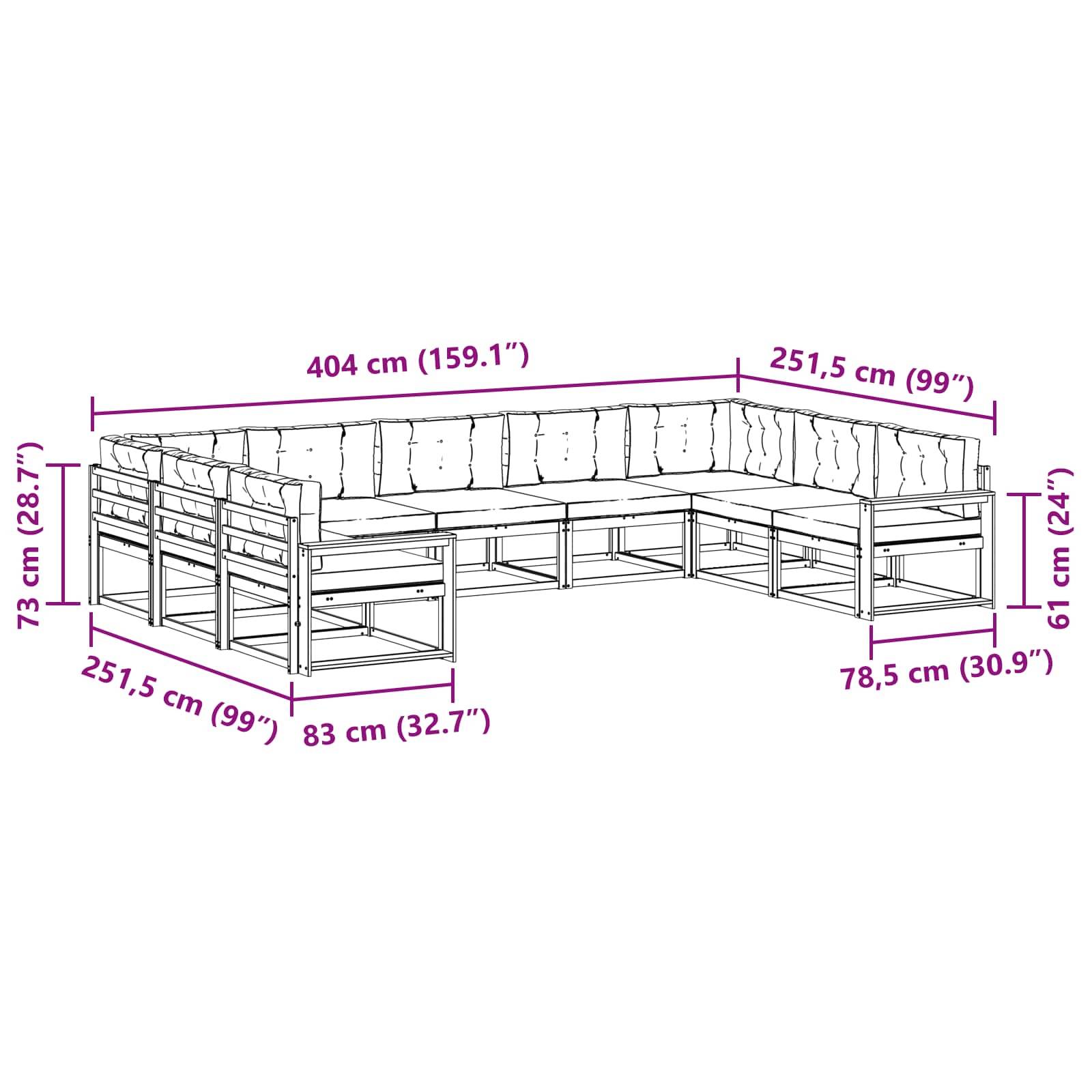 vidaXL Outdoor-Sofagarnitur mit Kissen 9 pcs Natürlich und Hellgrau
