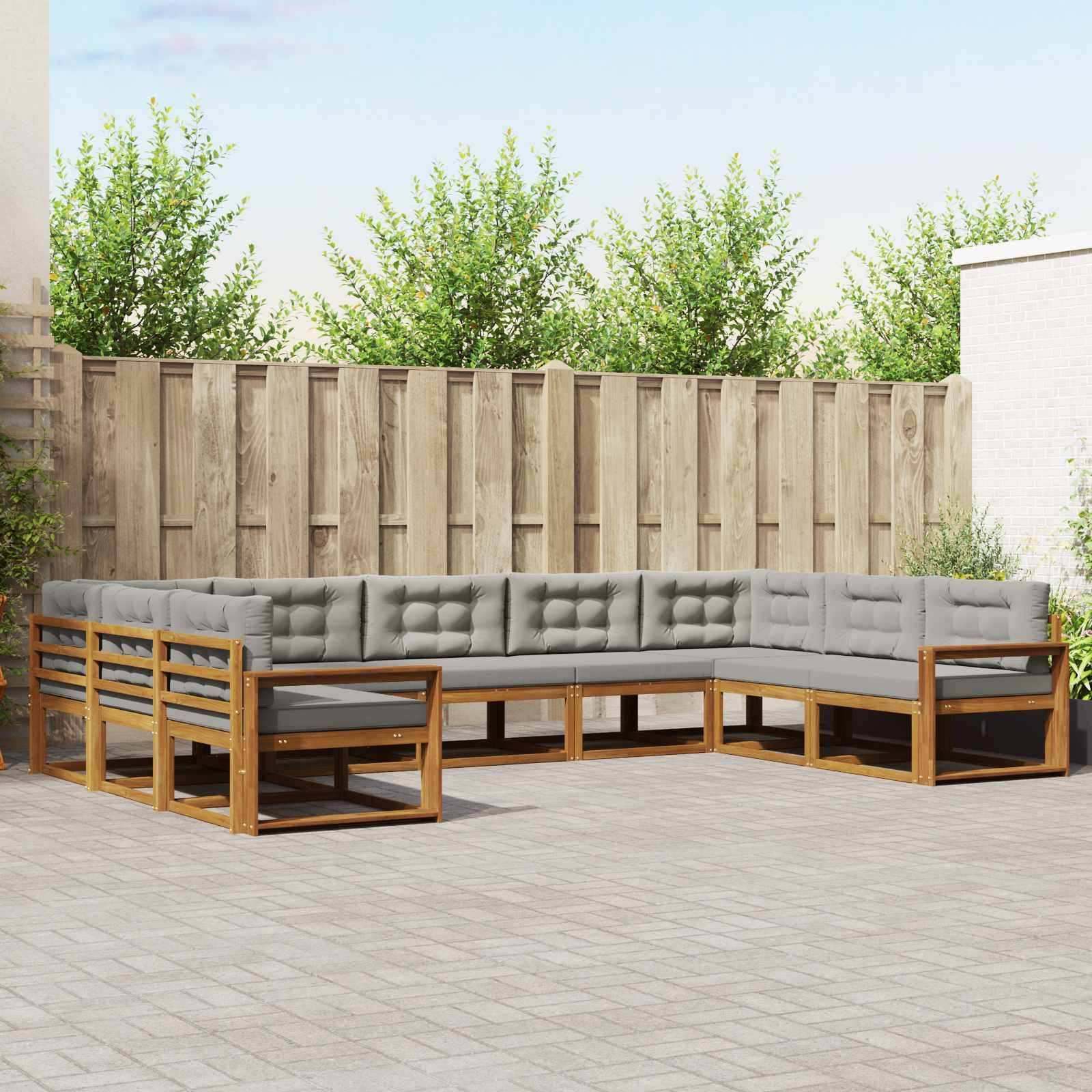 vidaXL Outdoor-Sofagarnitur mit Kissen 9 pcs Natürlich und Hellgrau