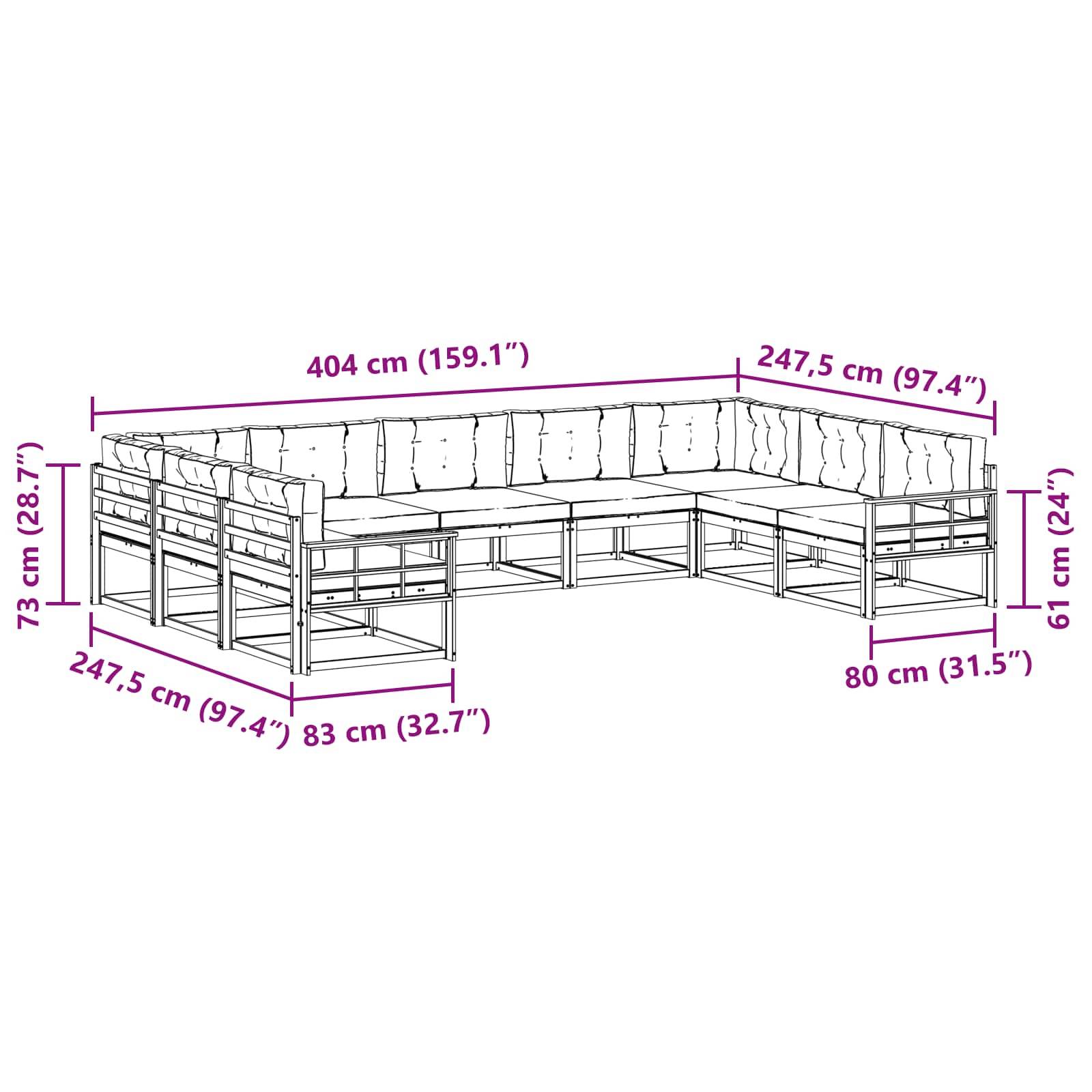 vidaXL Outdoor-Sofagarnitur mit Kissen 9 pcs Weiß und Anthrazit