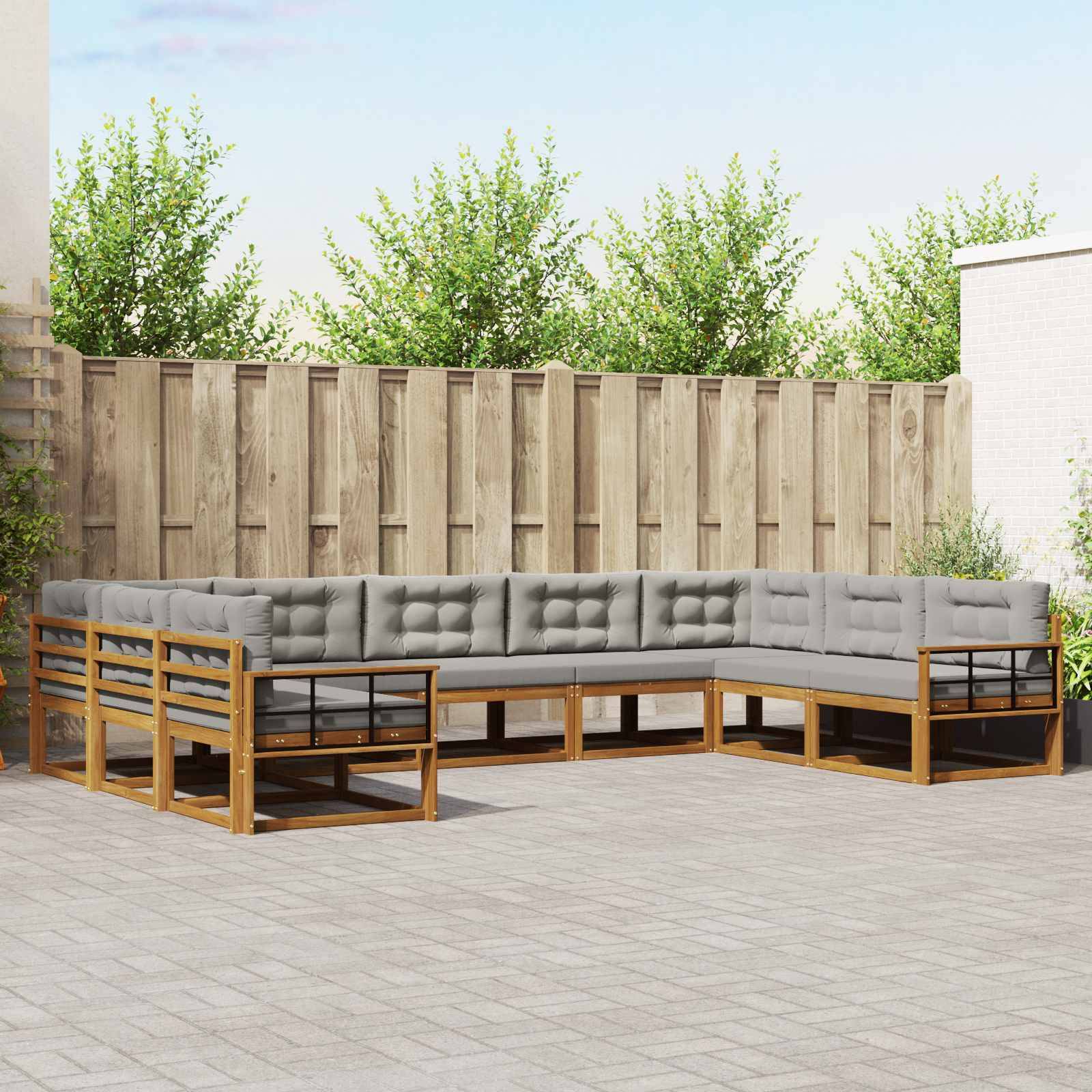 vidaXL Outdoor-Sofagarnitur mit Kissen 9 pcs Natürlich und Hellgrau