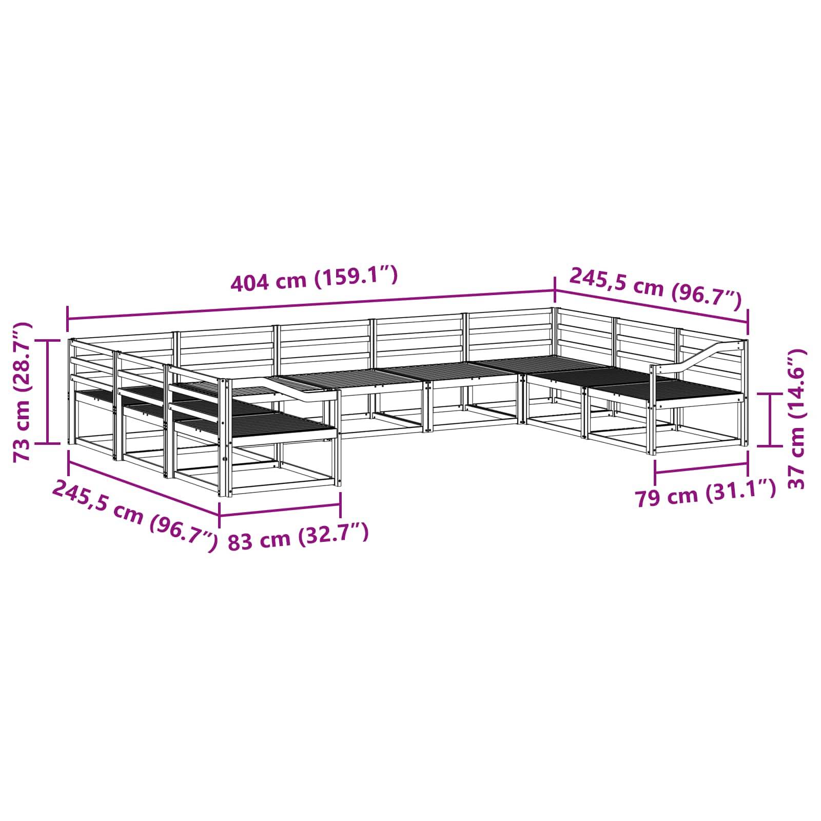 vidaXL Outdoor-Sofagarnitur 9 pcs Weiß 404 x 245,5 x 73 cm