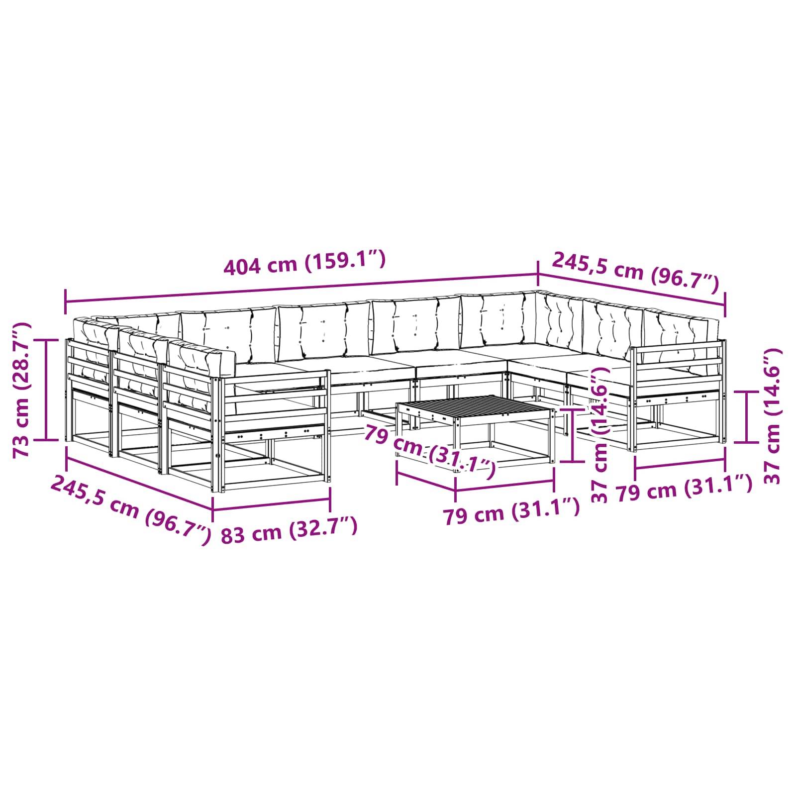 vidaXL Outdoor-Sofagarnitur mit Kissen 10 pcs Weiß und Anthrazit