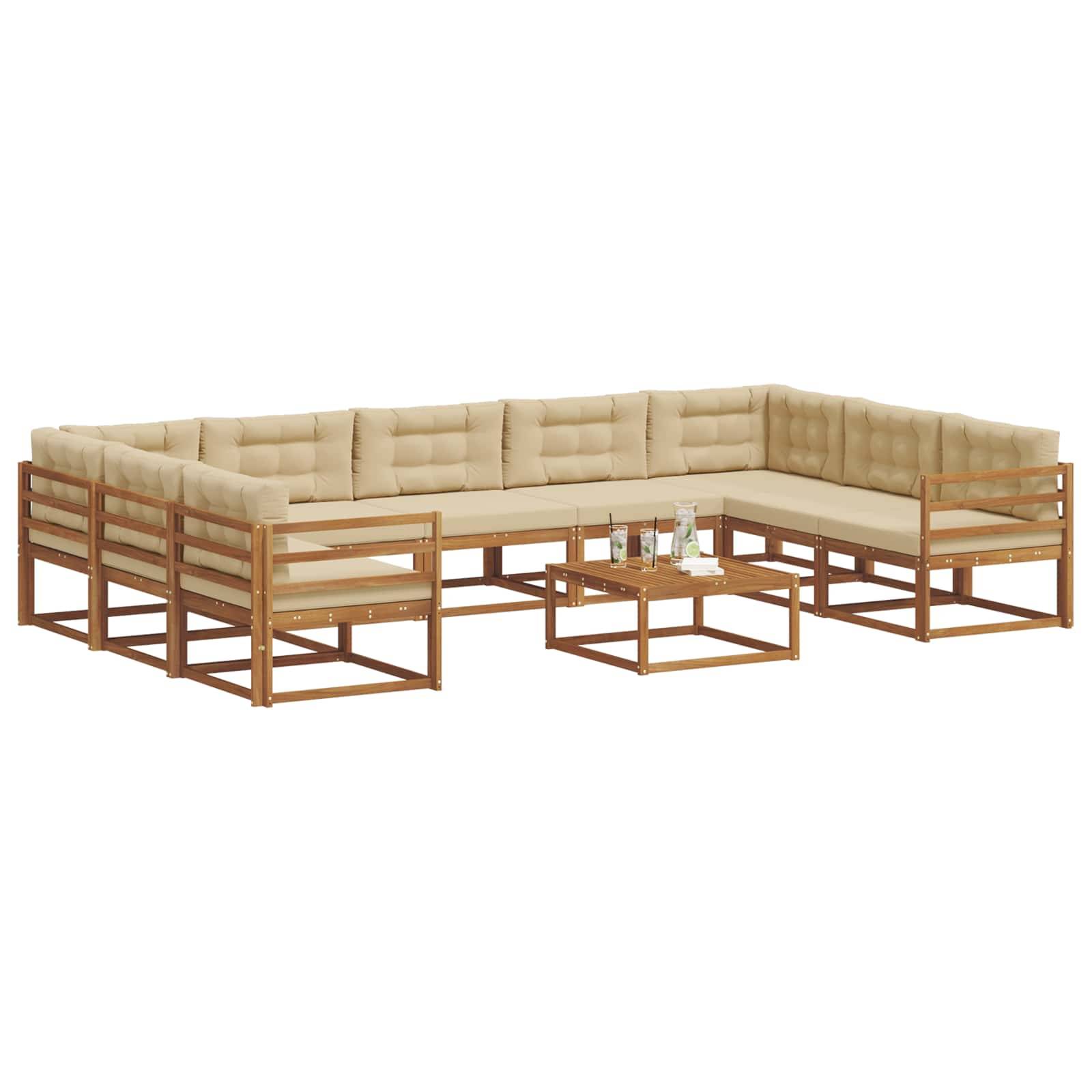 vidaXL Outdoor-Sofagarnitur mit Kissen 10 pcs Natur und Beige