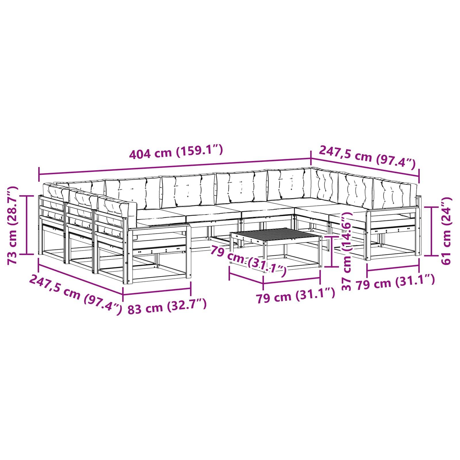 vidaXL Outdoor-Sofagarnitur mit Kissen 10 pcs Weiß und Creme