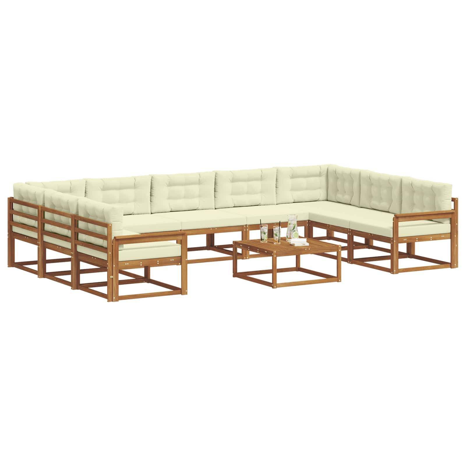 vidaXL Outdoor-Sofagarnitur mit Kissen 10 pcs Natur und Creme