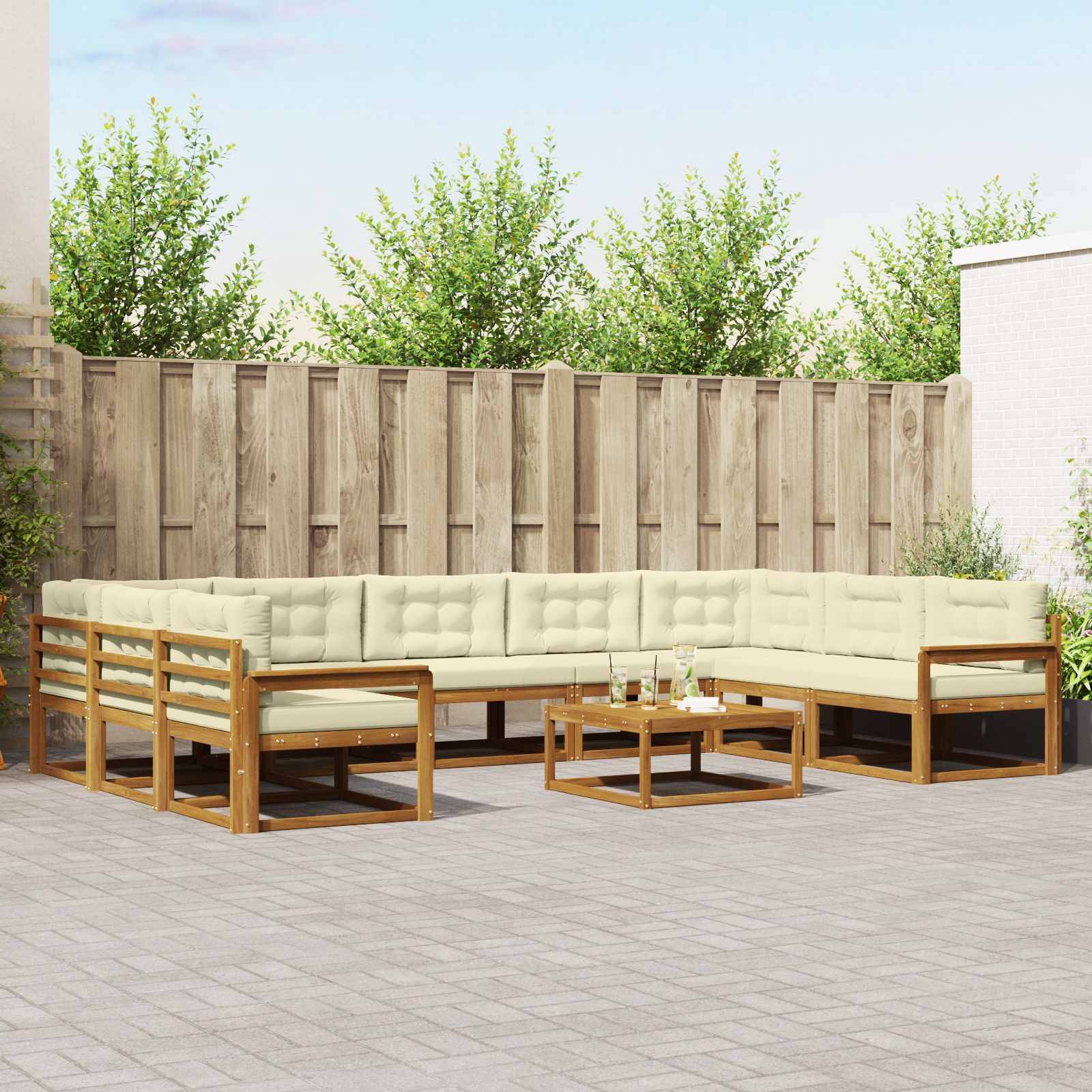 vidaXL Outdoor-Sofagarnitur mit Kissen 10 pcs Natur und Creme