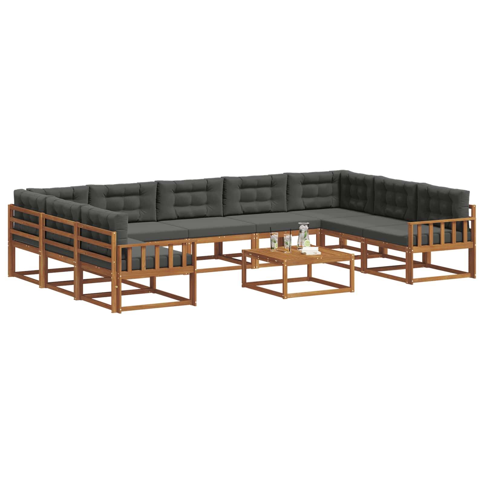vidaXL Outdoor-Sofagarnitur mit Kissen 10 pcs Natur und Anthrazit