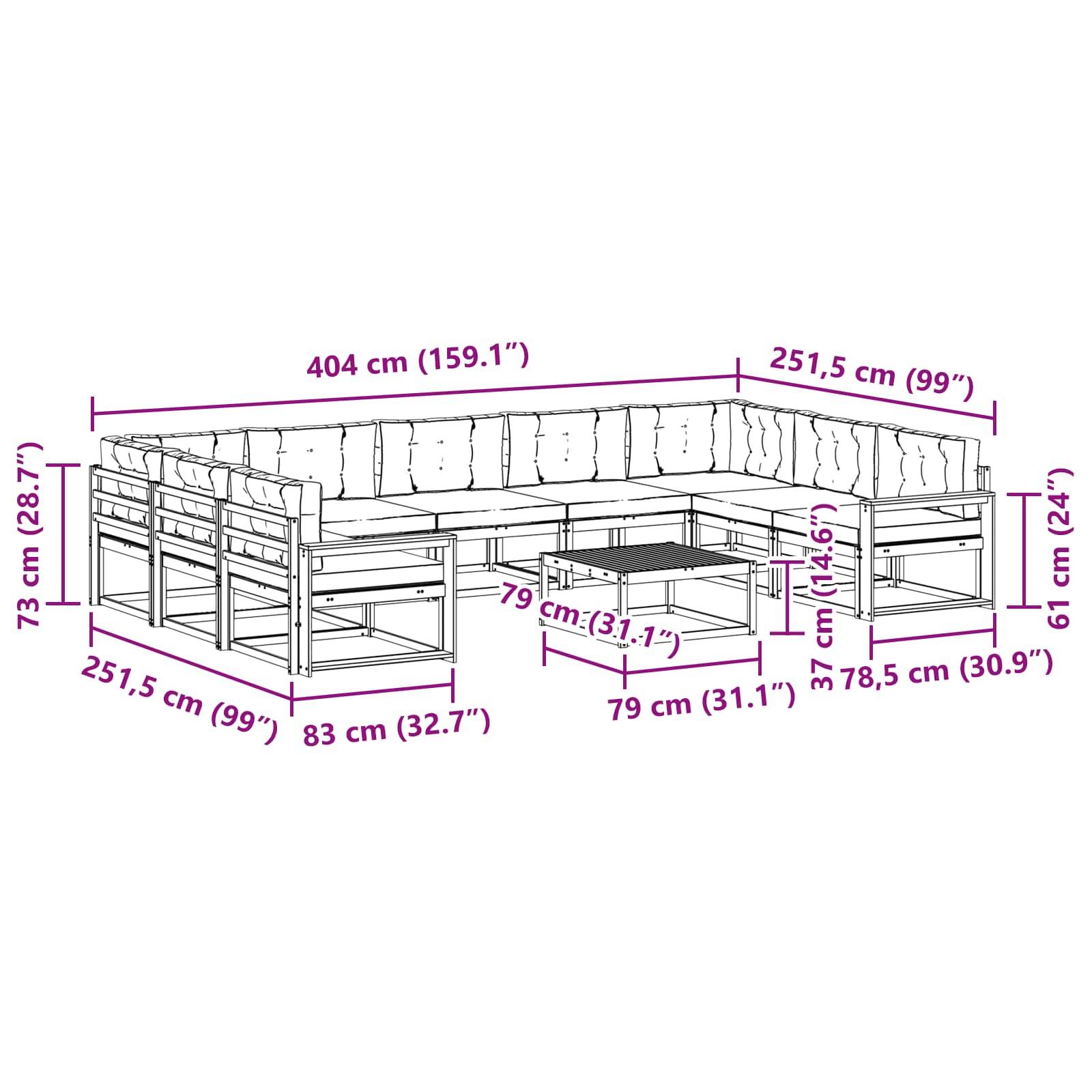 vidaXL Outdoor-Sofagarnitur mit Kissen 10 pcs Weiß und Hellgrau
