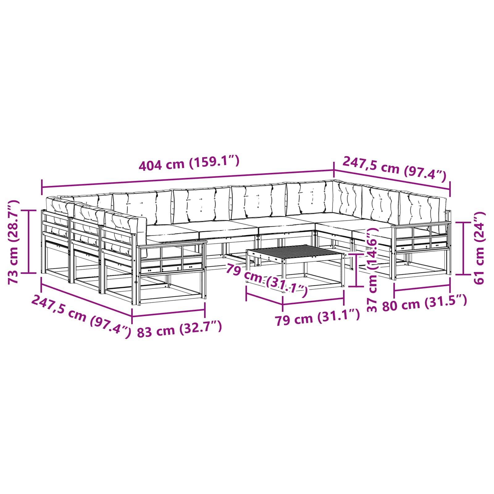 vidaXL Outdoor-Sofagarnitur mit Kissen 10 pcs Weiß und Creme