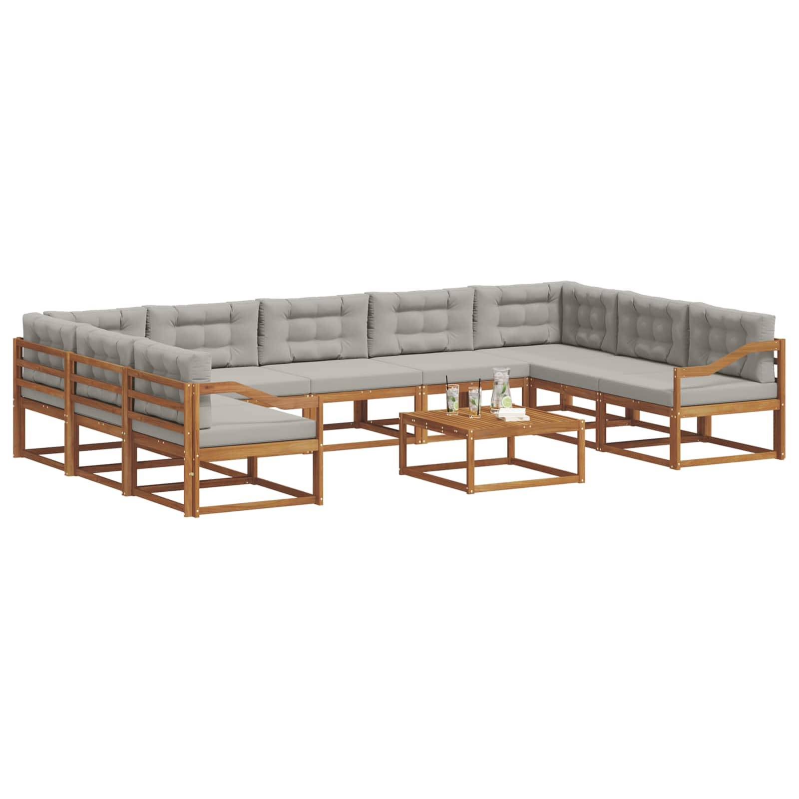vidaXL Outdoor-Sofagarnitur mit Kissen 10 pcs Natürlich und Hellgrau