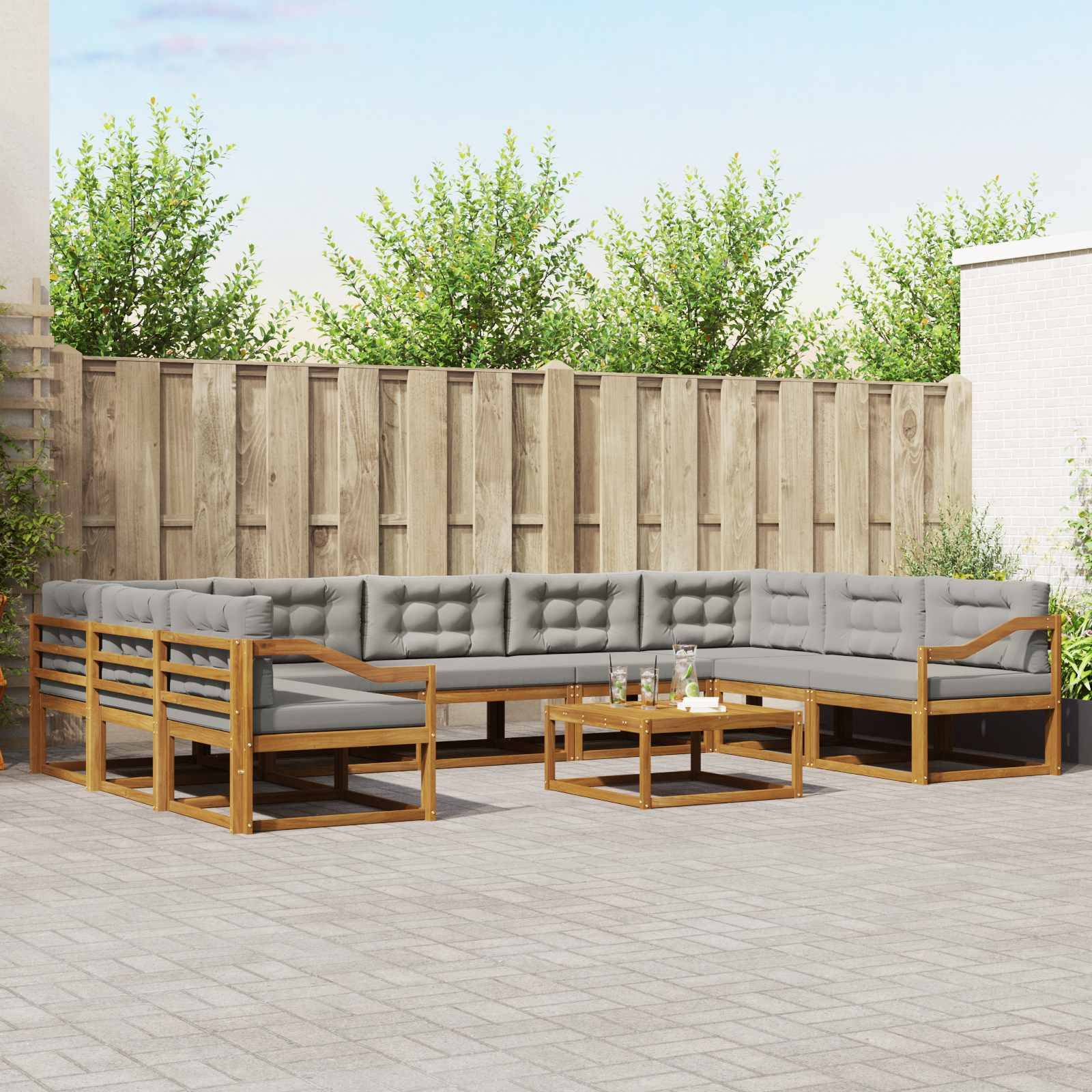 vidaXL Outdoor-Sofagarnitur mit Kissen 10 pcs Natürlich und Hellgrau