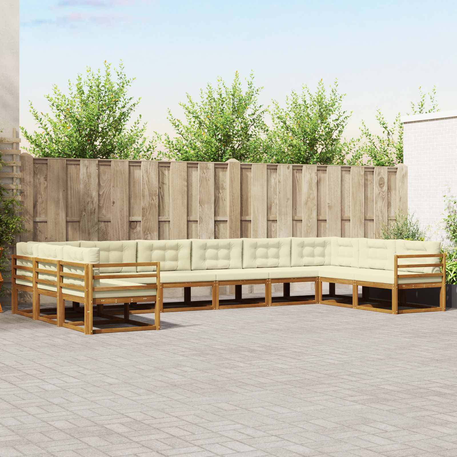 vidaXL Outdoor-Sofagarnitur mit Kissen 10 pcs Natur und Creme