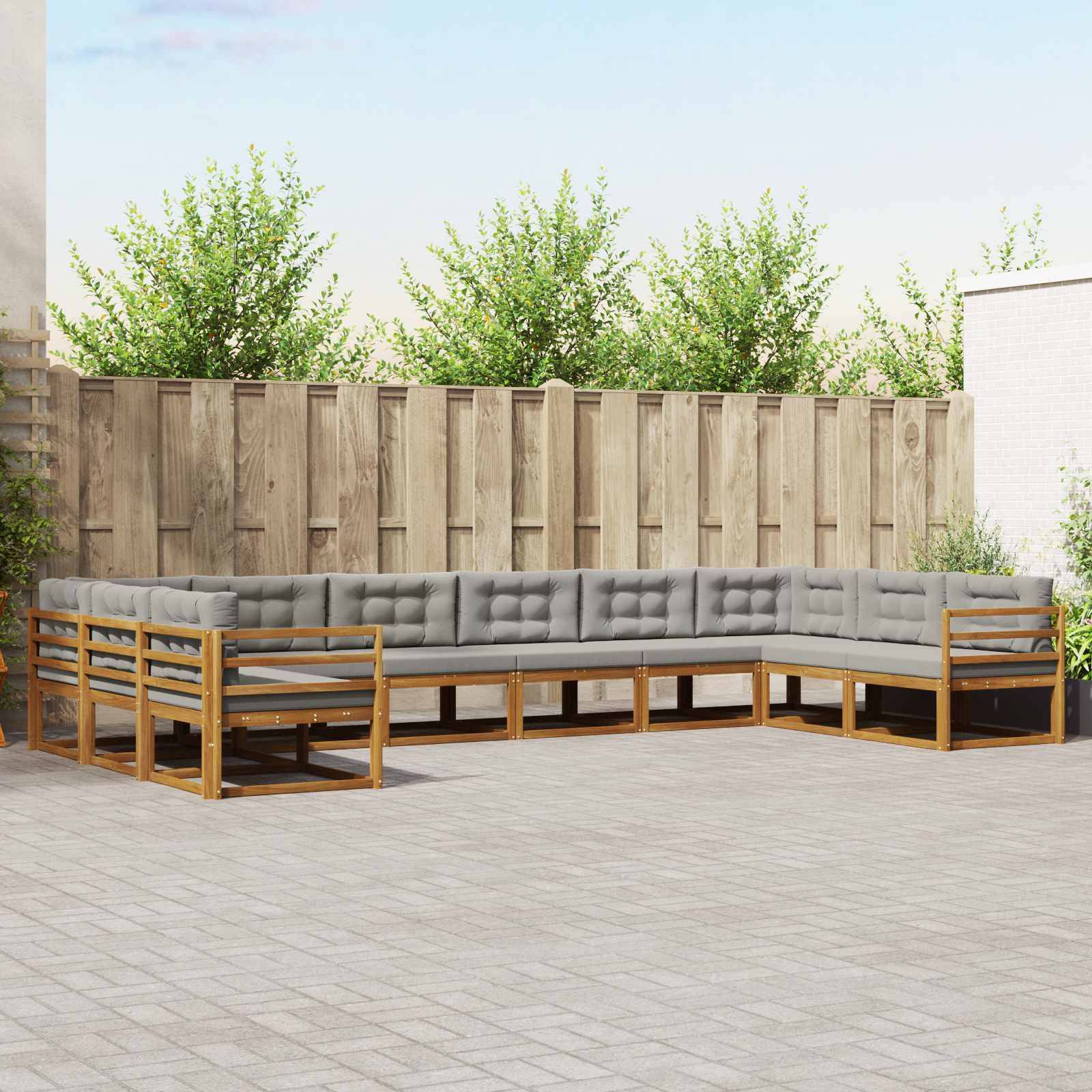 vidaXL Outdoor-Sofagarnitur mit Kissen 10 pcs Natürlich und Hellgrau