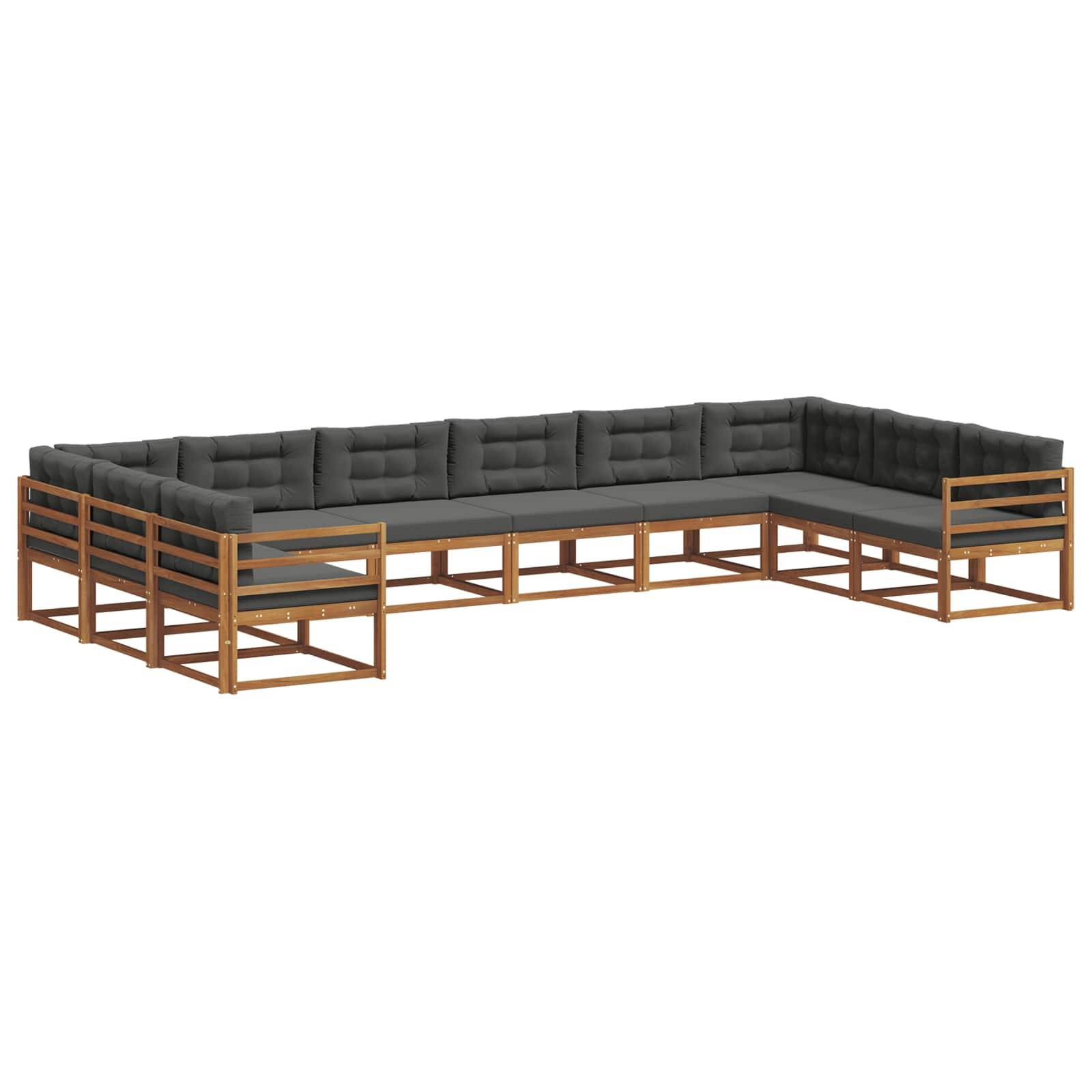 vidaXL Outdoor-Sofagarnitur mit Kissen 10 pcs Natur und Anthrazit