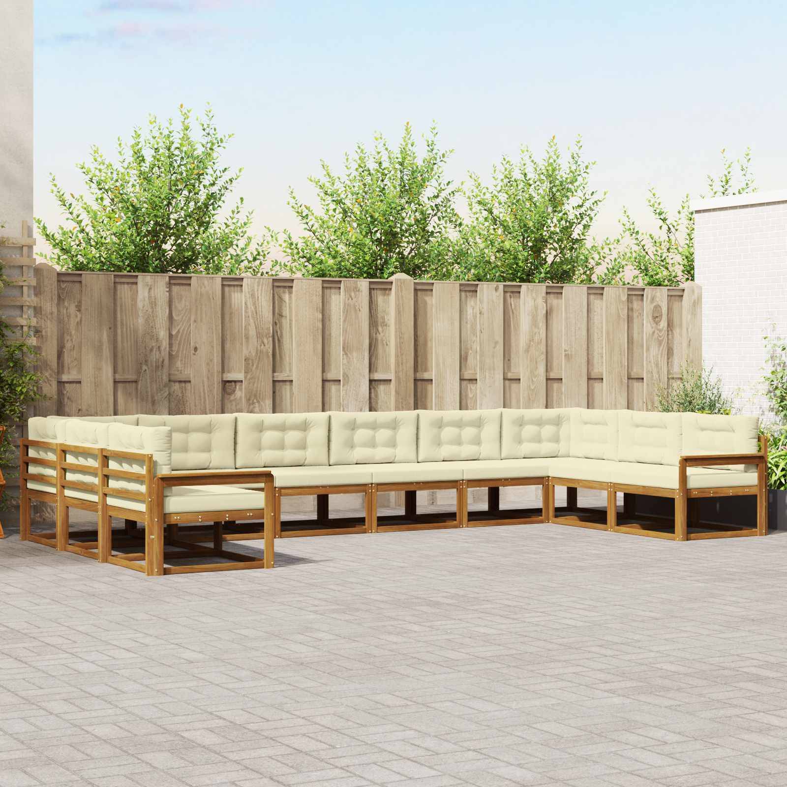 vidaXL Outdoor-Sofagarnitur mit Kissen 10 pcs Natur und Creme