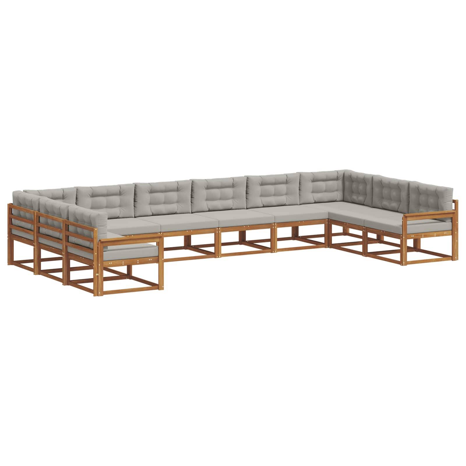 vidaXL Outdoor-Sofagarnitur mit Kissen 10 pcs Natürlich und Hellgrau