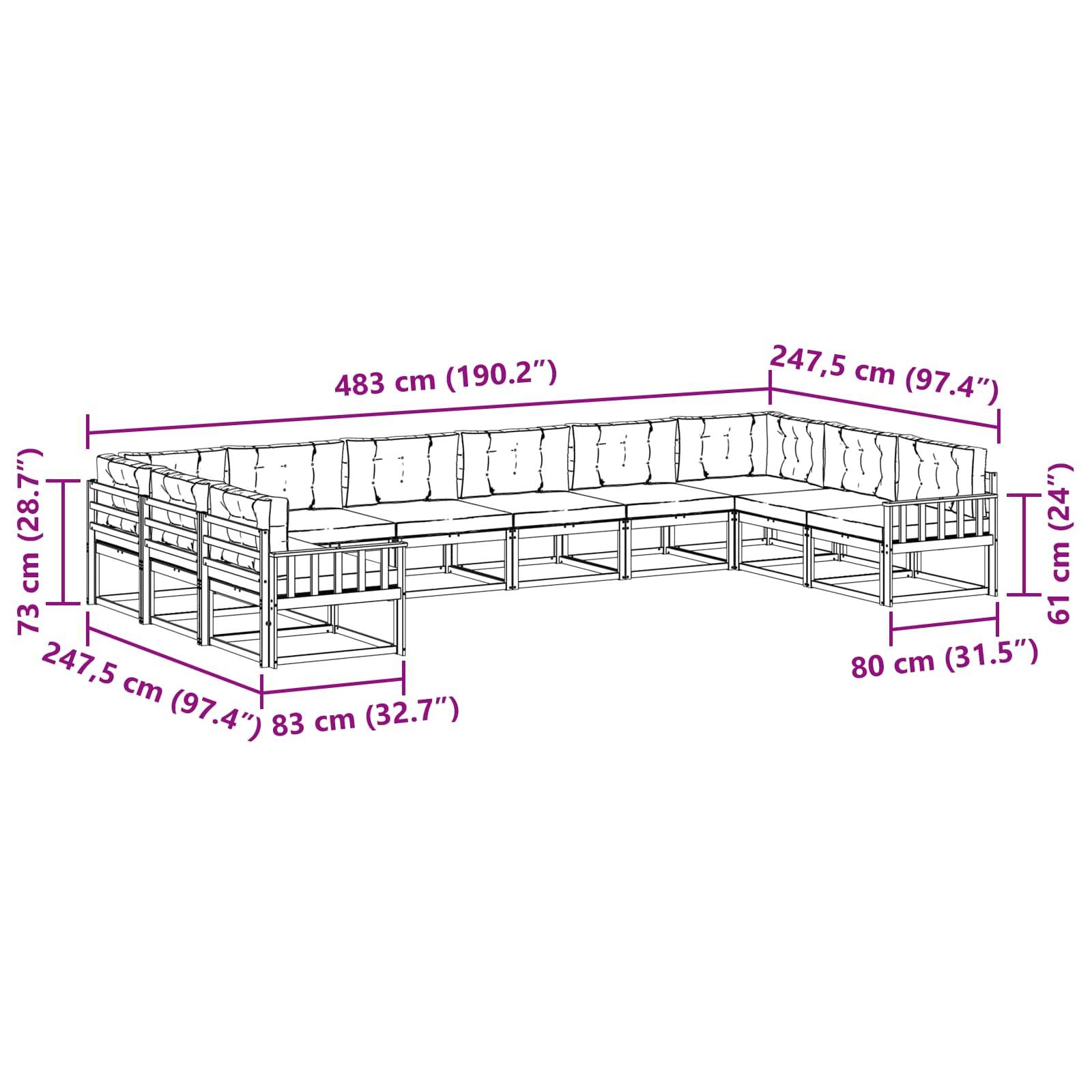 vidaXL Outdoor-Sofagarnitur mit Kissen 10 pcs Weiß und Beige