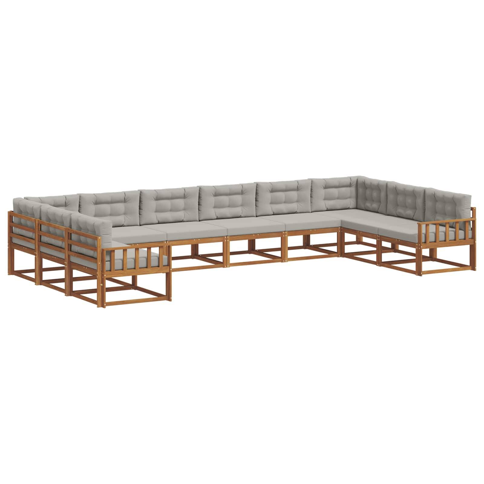 vidaXL Outdoor-Sofagarnitur mit Kissen 10 pcs Natürlich und Hellgrau