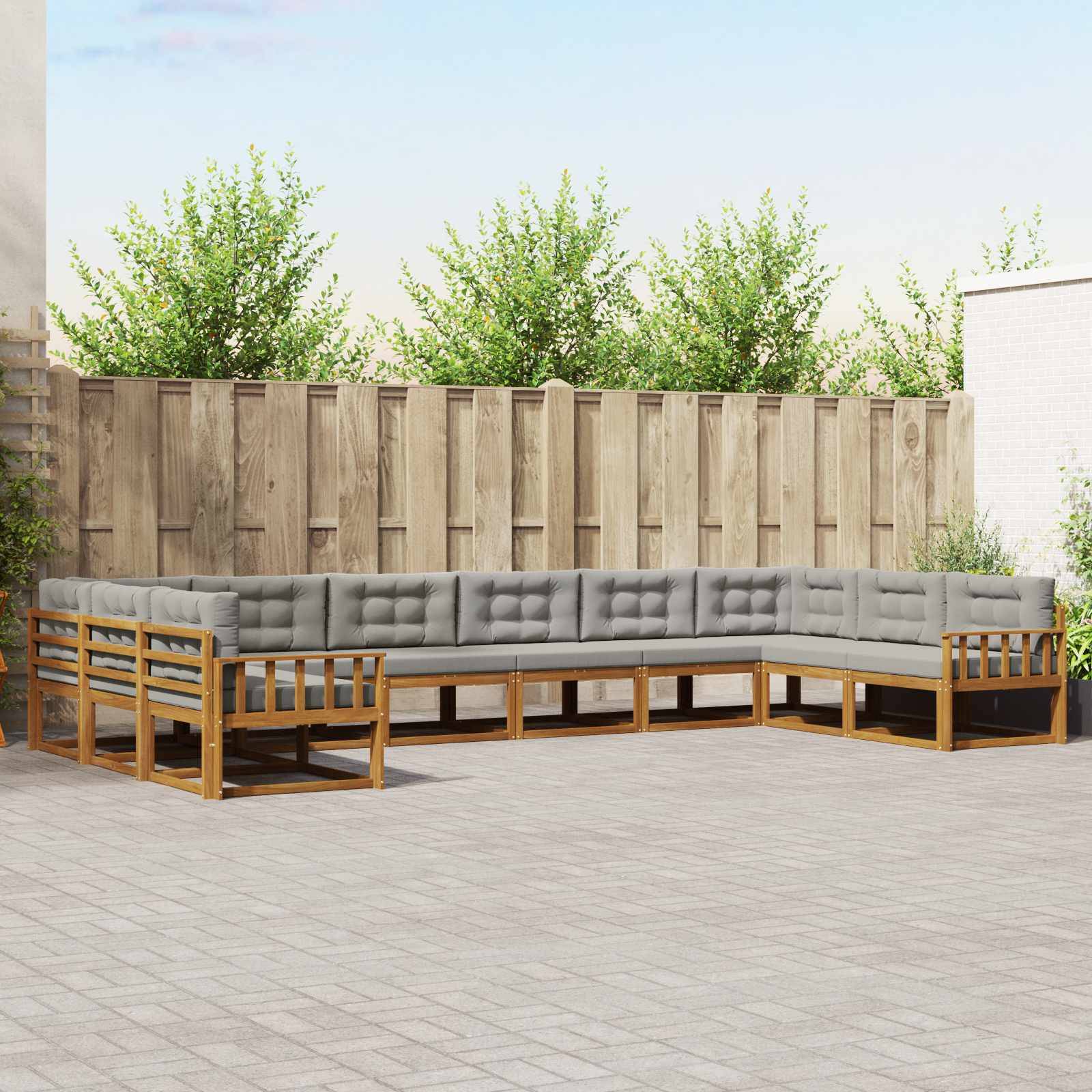 vidaXL Outdoor-Sofagarnitur mit Kissen 10 pcs Natürlich und Hellgrau