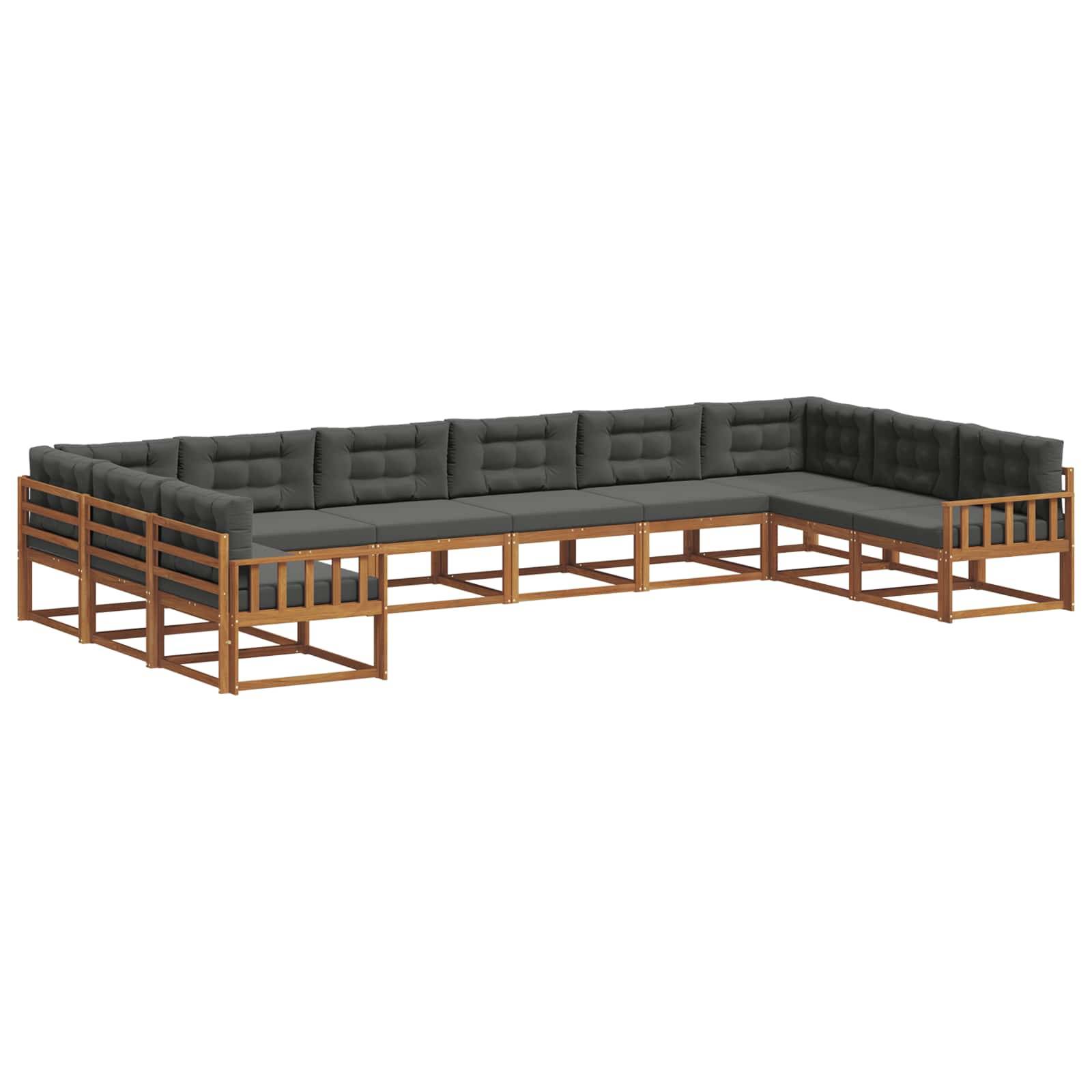 vidaXL Outdoor-Sofagarnitur mit Kissen 10 pcs Natur und Anthrazit