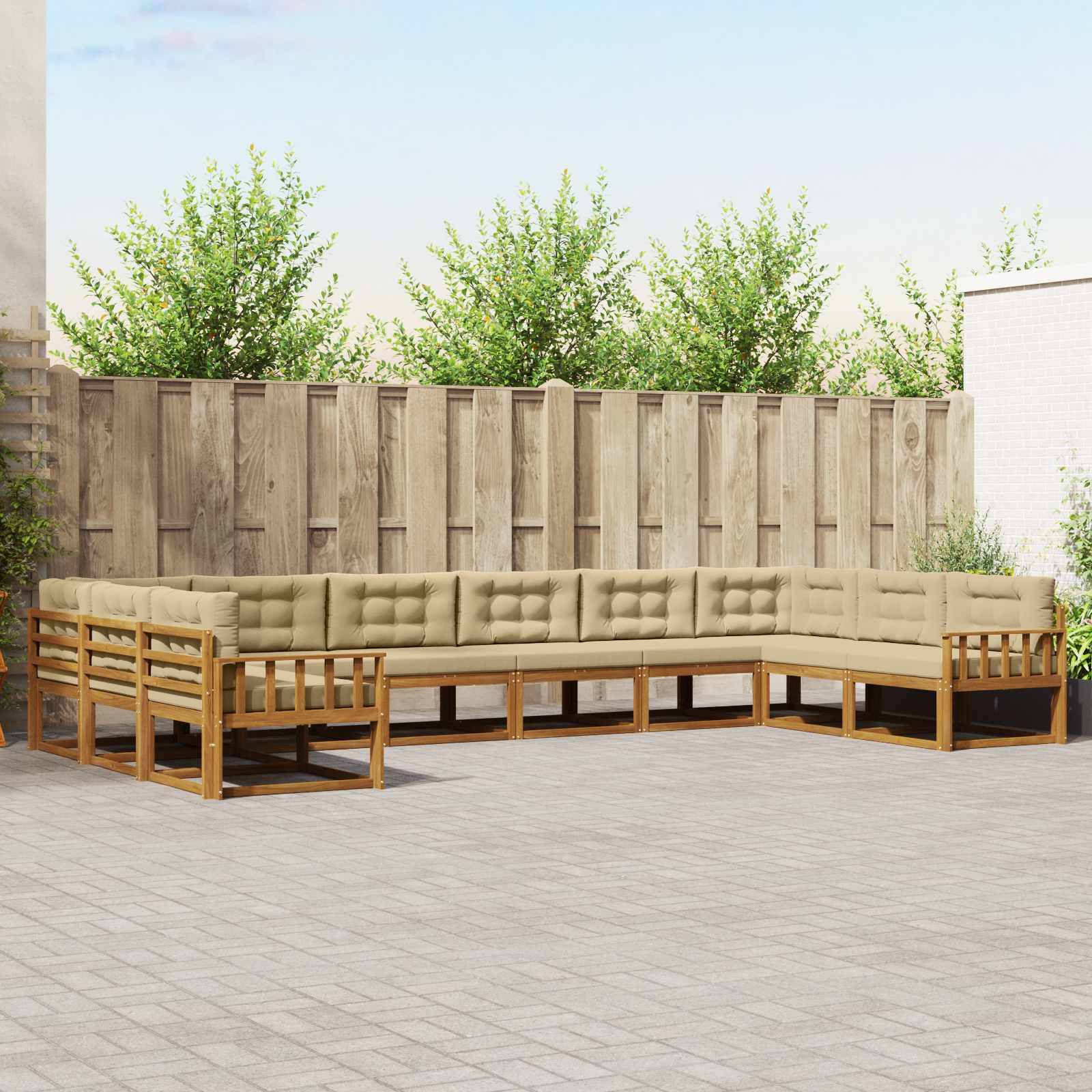 vidaXL Outdoor-Sofagarnitur mit Kissen 10 pcs Natur und Beige