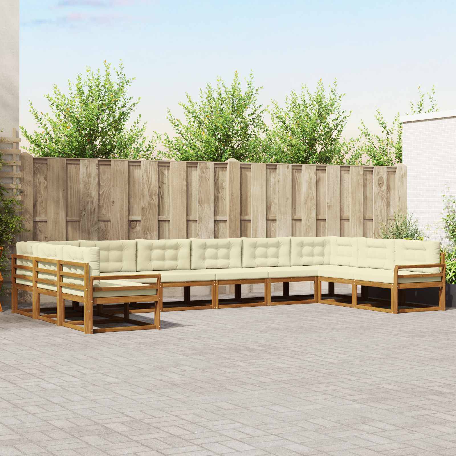 vidaXL Outdoor-Sofagarnitur mit Kissen 10 pcs Natur und Creme