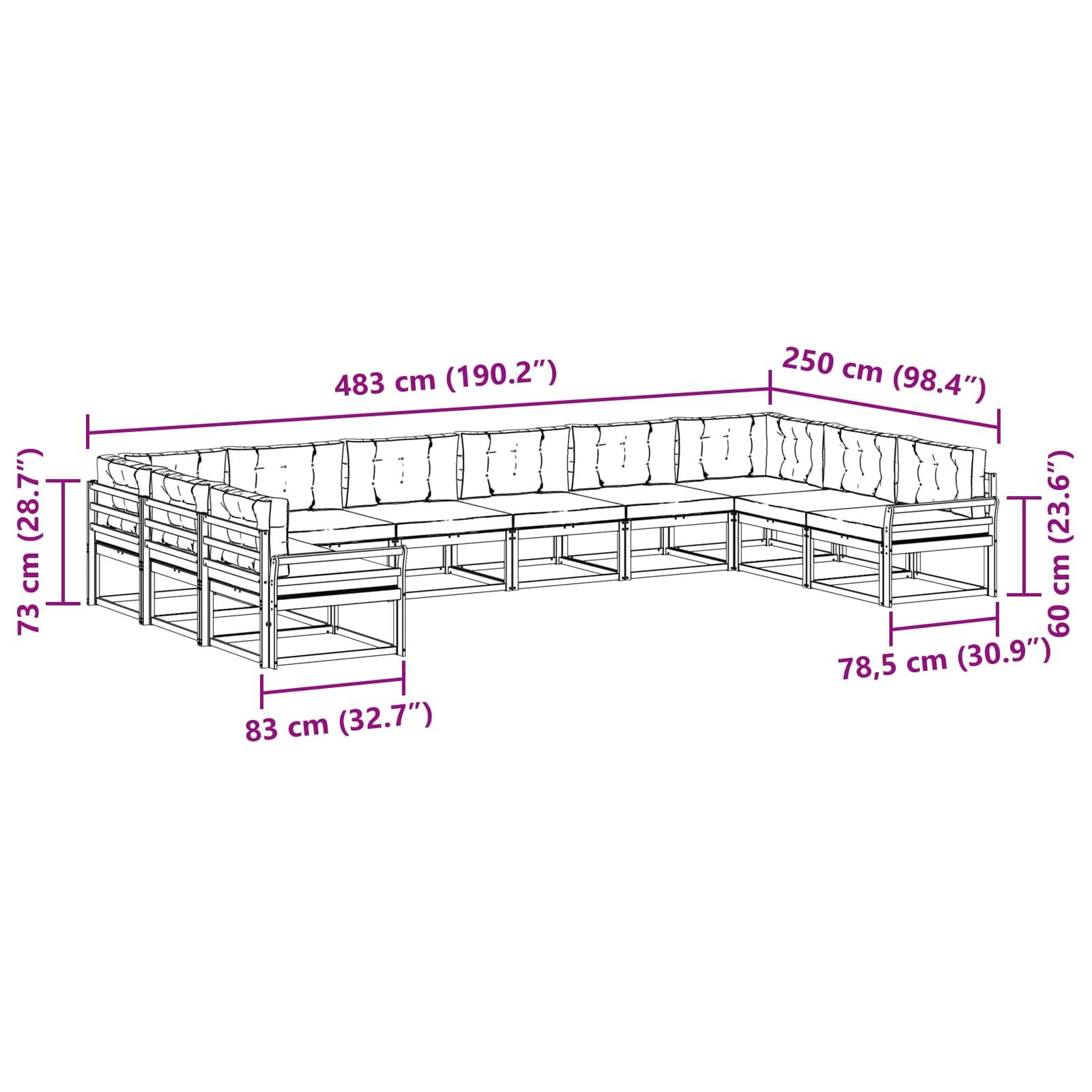 vidaXL Outdoor-Sofagarnitur mit Kissen 10 pcs Natürlich und Hellgrau