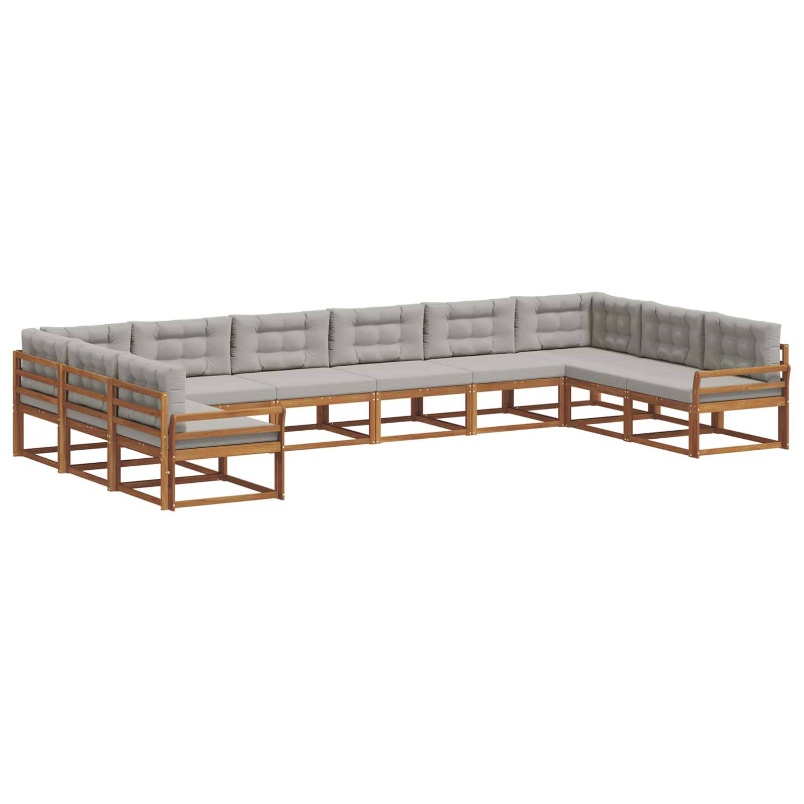 vidaXL Outdoor-Sofagarnitur mit Kissen 10 pcs Natürlich und Hellgrau