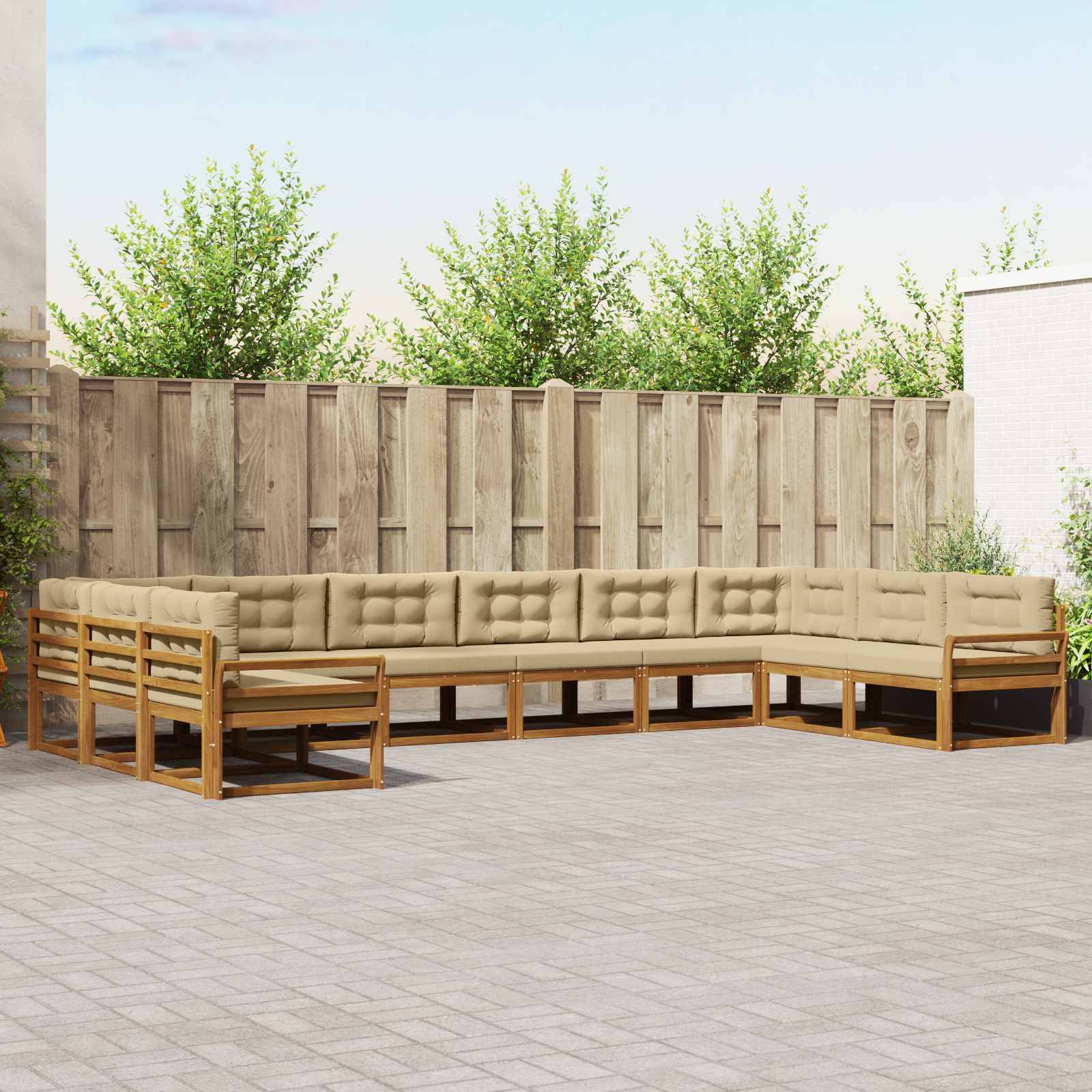 vidaXL Outdoor-Sofagarnitur mit Kissen 10 pcs Natur und Beige