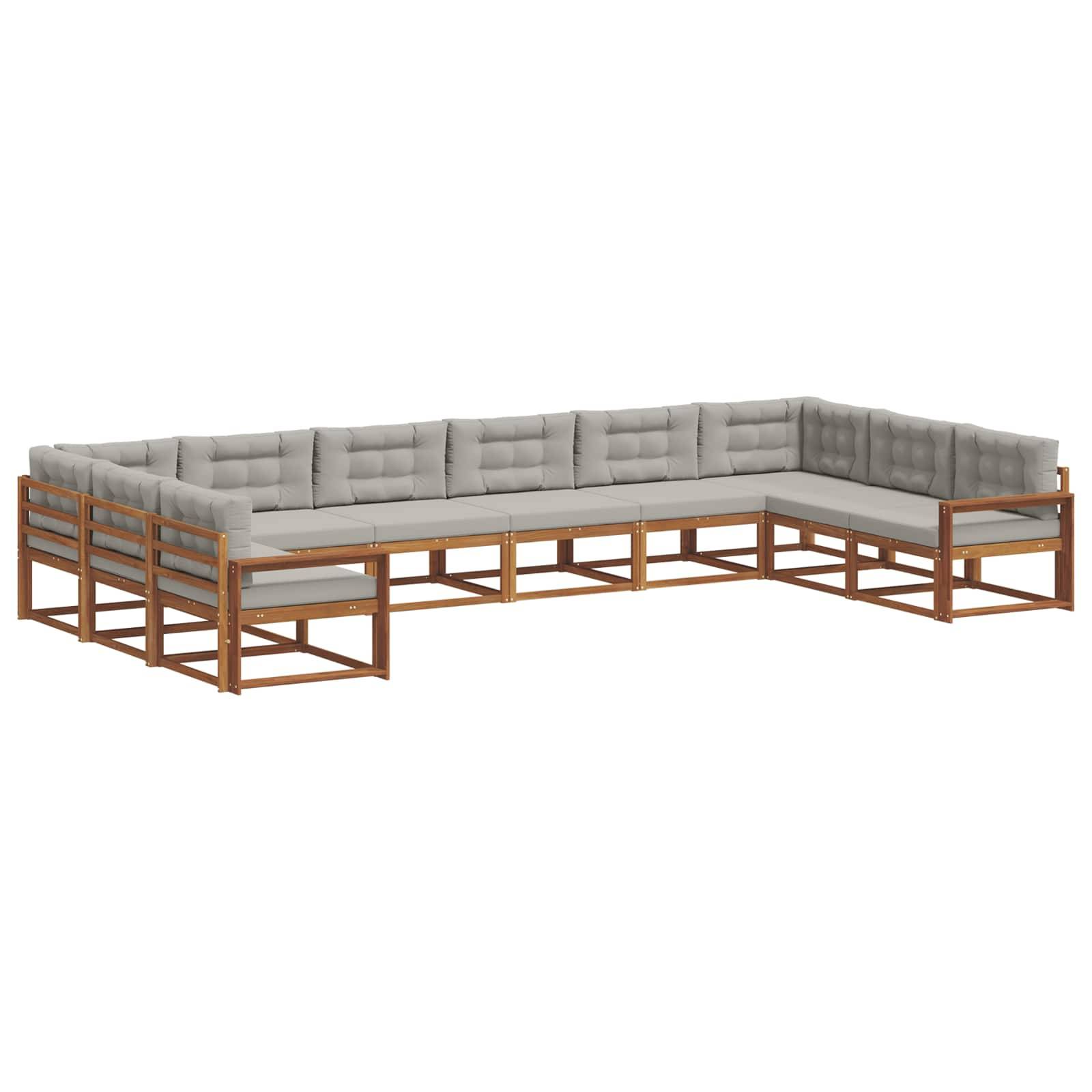 vidaXL Outdoor-Sofagarnitur mit Kissen 10 pcs Natürlich und Hellgrau