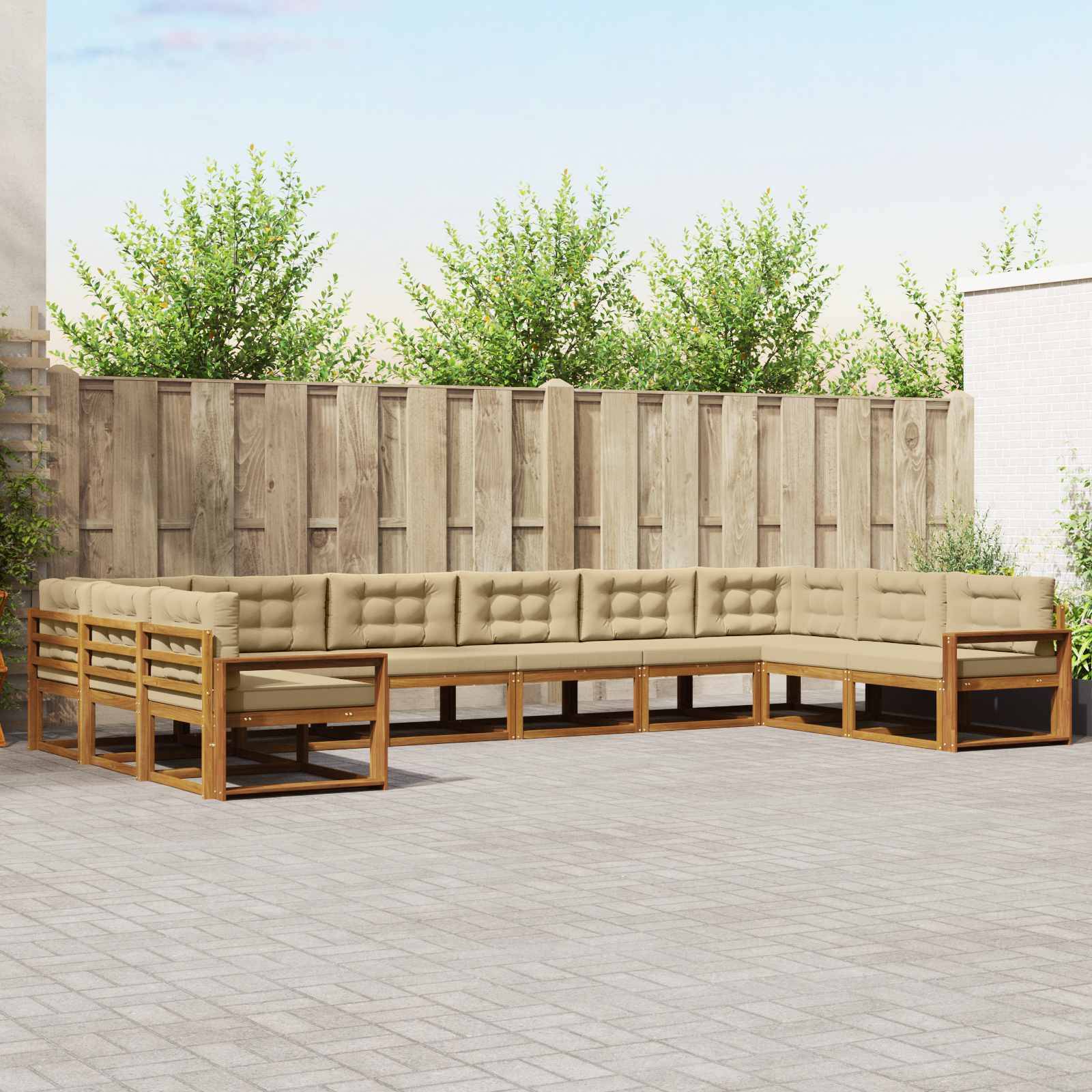 vidaXL Outdoor-Sofagarnitur mit Kissen 10 pcs Natur und Beige