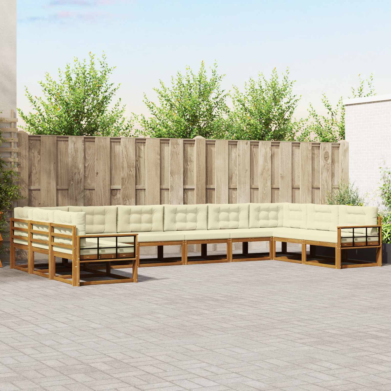 vidaXL Outdoor-Sofagarnitur mit Kissen 10 pcs Natur und Creme