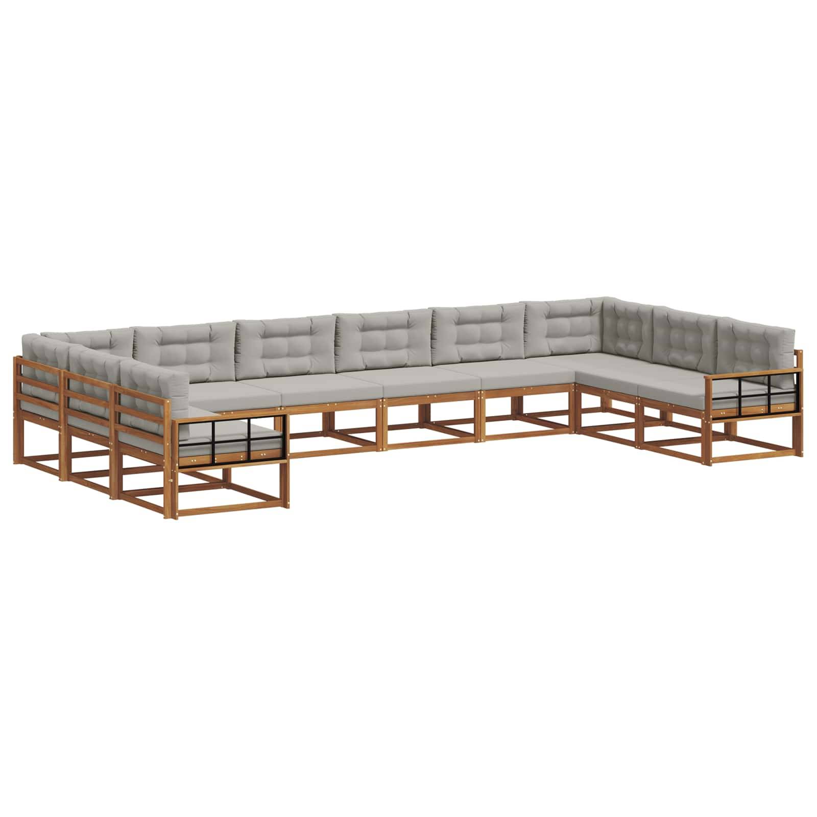vidaXL Outdoor-Sofagarnitur mit Kissen 10 pcs Natürlich und Hellgrau