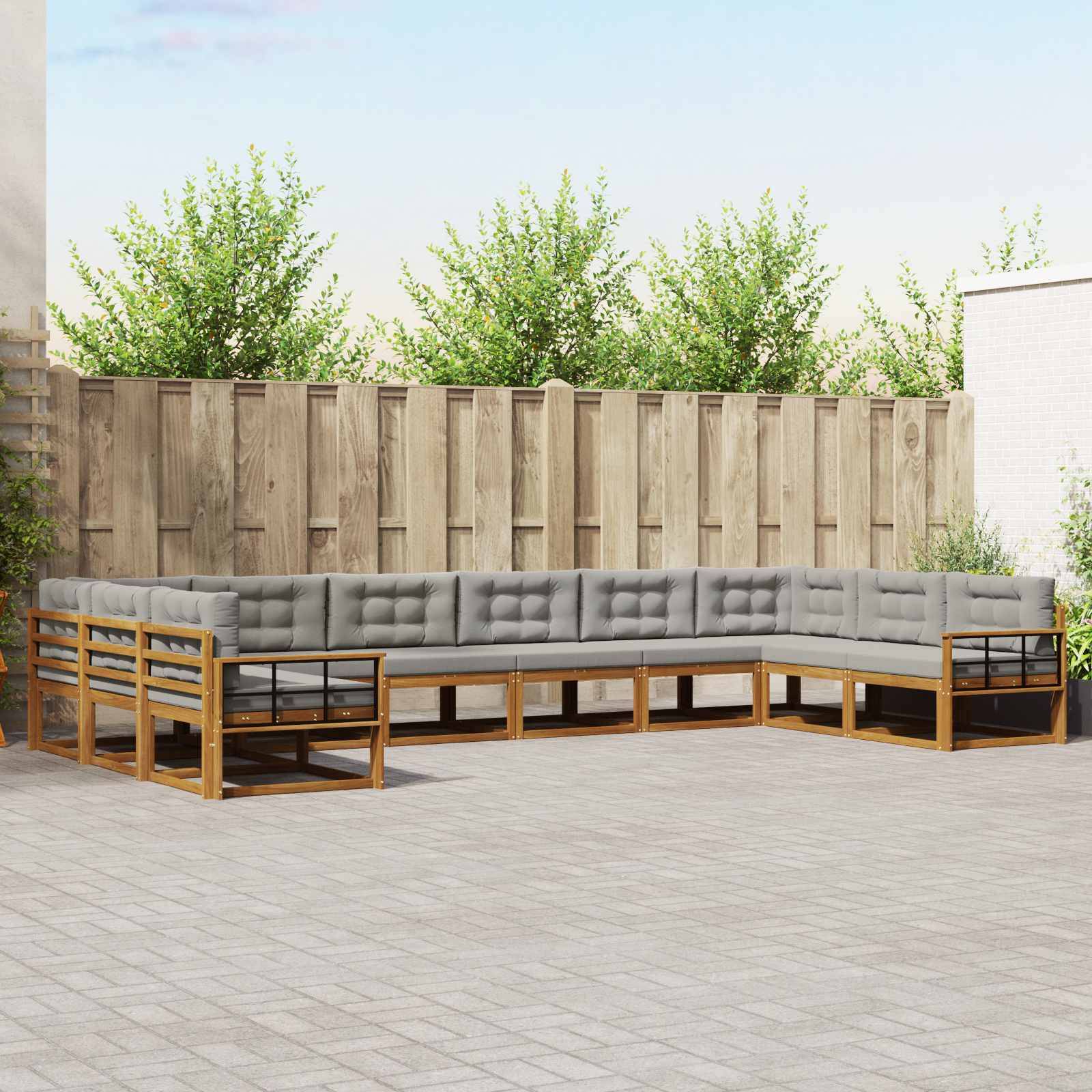 vidaXL Outdoor-Sofagarnitur mit Kissen 10 pcs Natürlich und Hellgrau