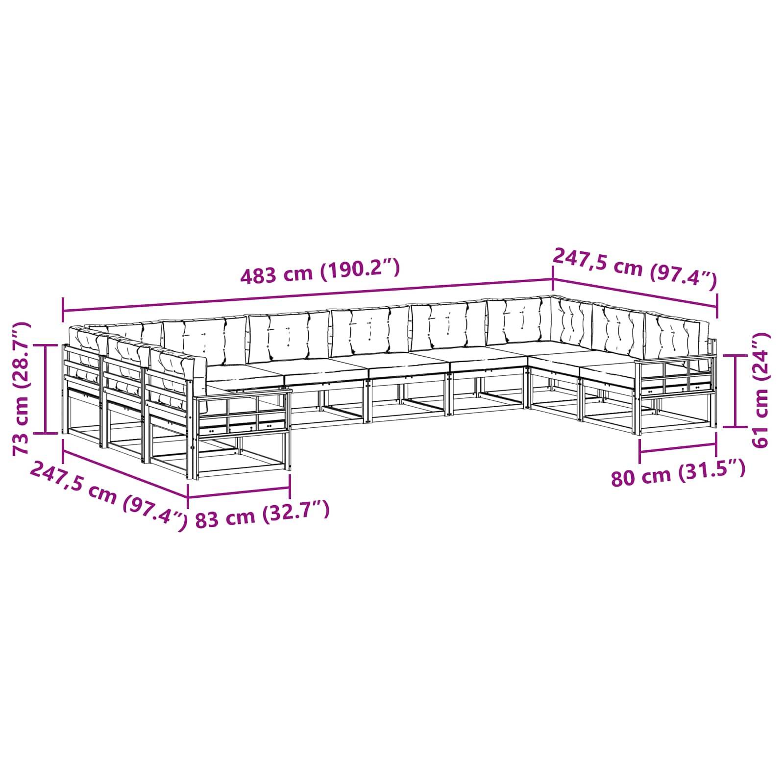 vidaXL Outdoor-Sofagarnitur mit Kissen 10 pcs Weiß und Hellgrau