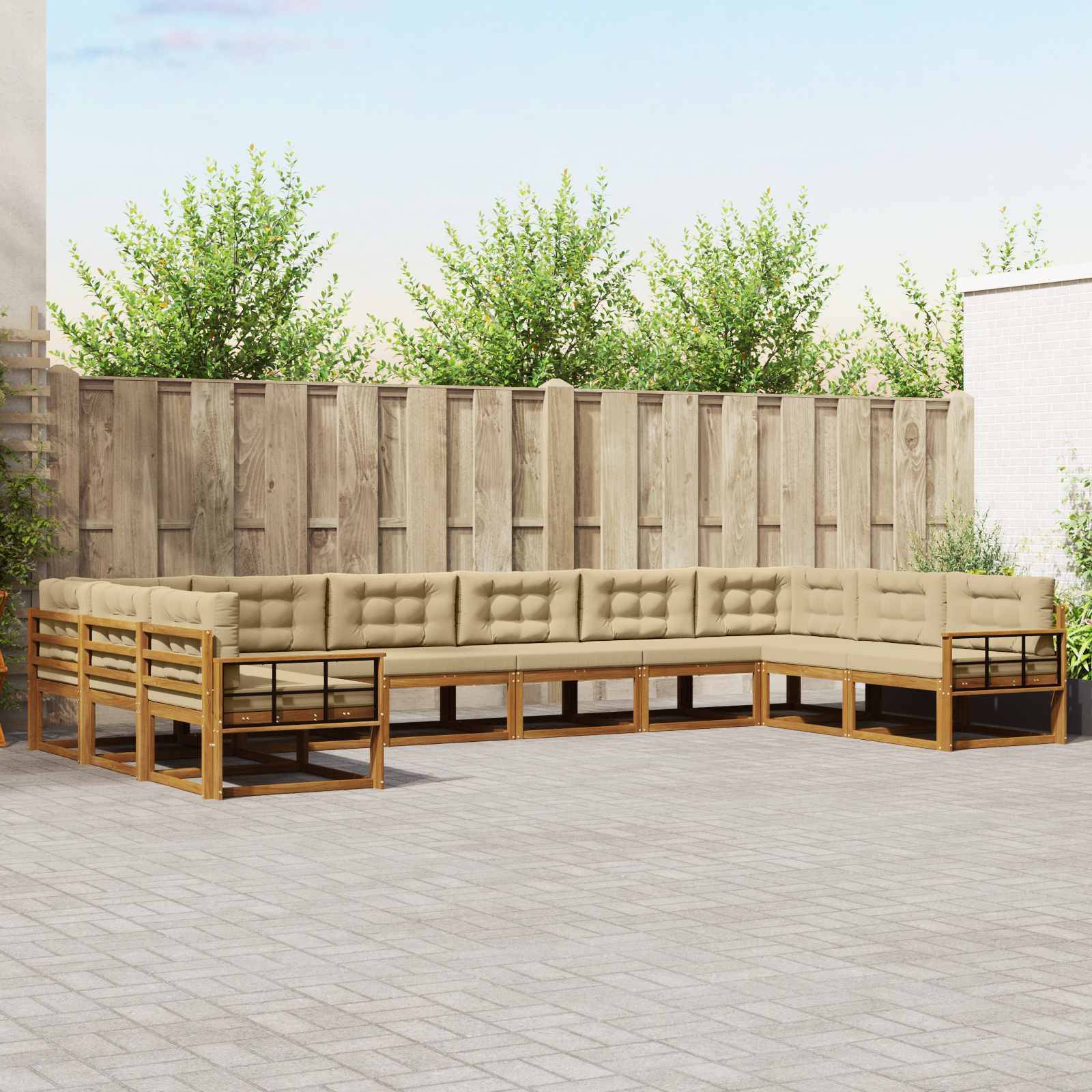 vidaXL Outdoor-Sofagarnitur mit Kissen 10 pcs Natur und Beige