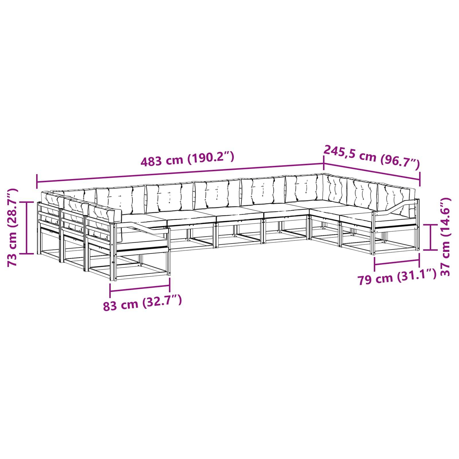 vidaXL Outdoor-Sofagarnitur mit Kissen 10 pcs Natürlich und Hellgrau