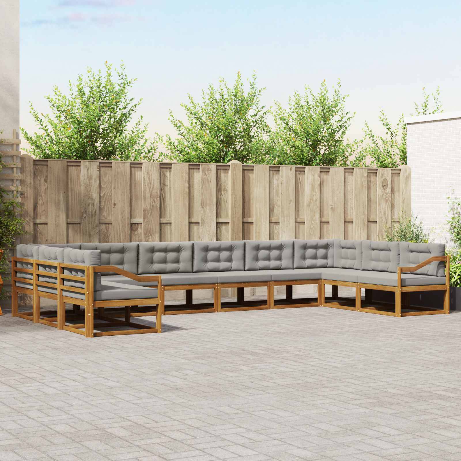 vidaXL Outdoor-Sofagarnitur mit Kissen 10 pcs Natürlich und Hellgrau